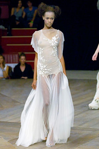white silk embroidered gown