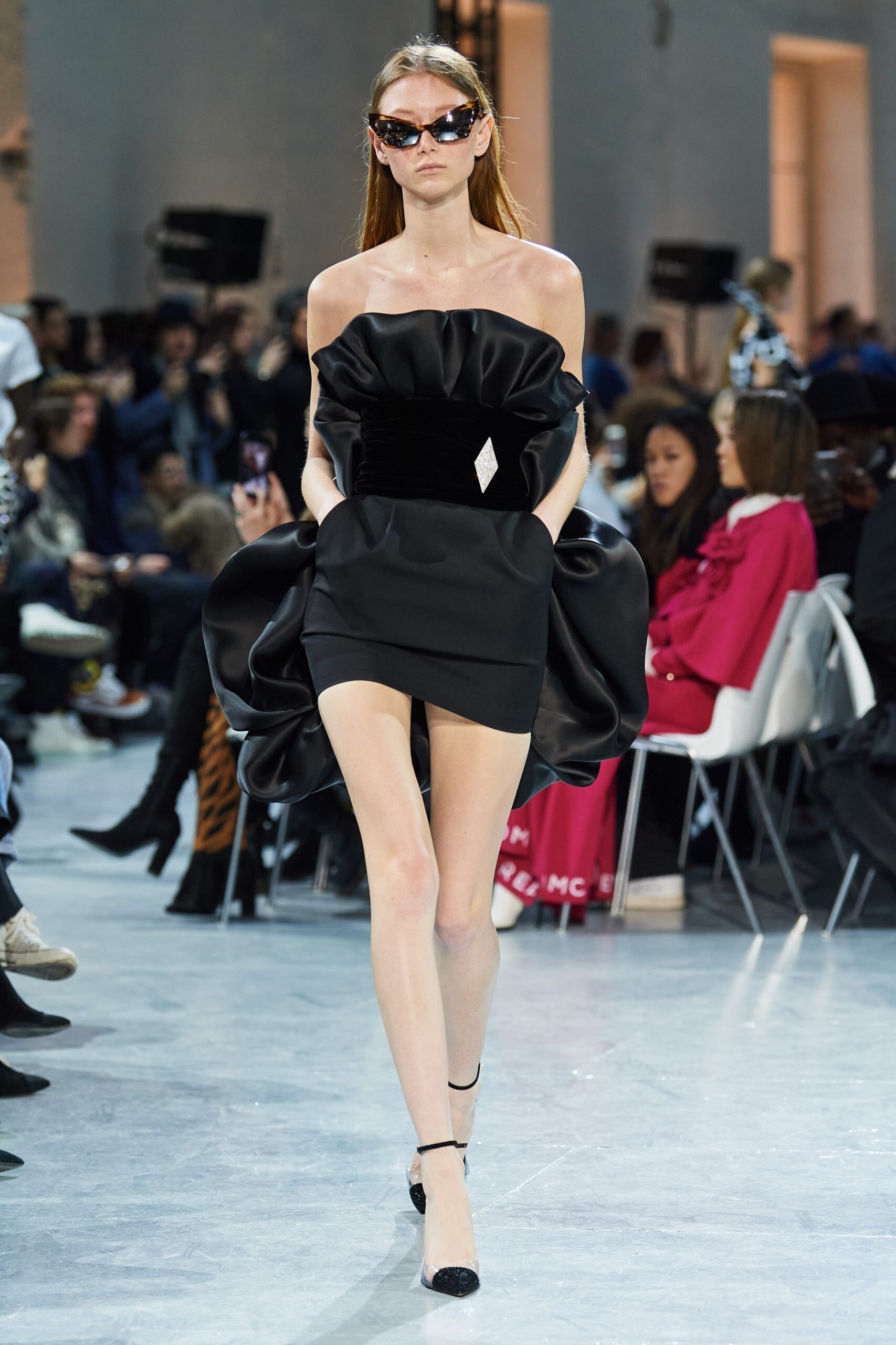 black silk strapless mini dress