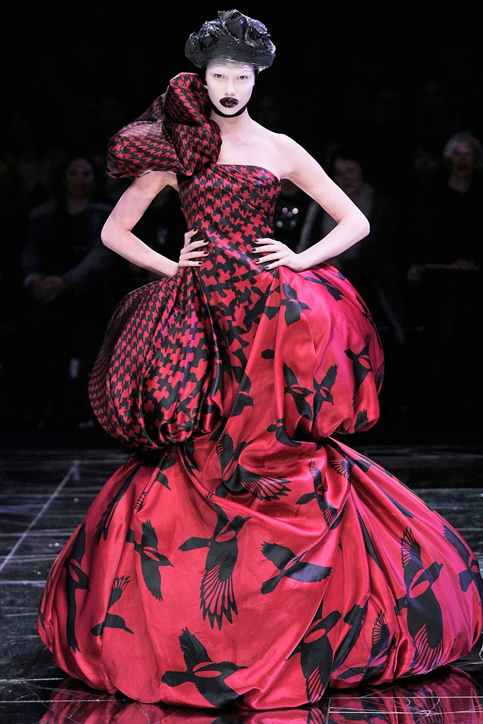 red and black printed gown
