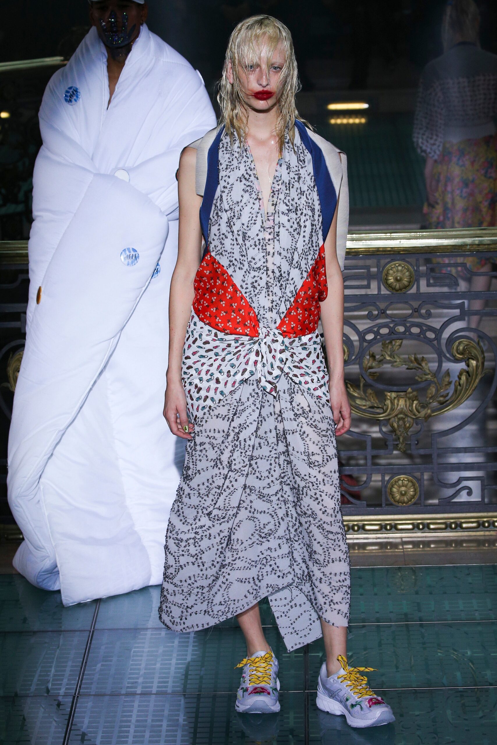 printed midi dress with chunky shoes
