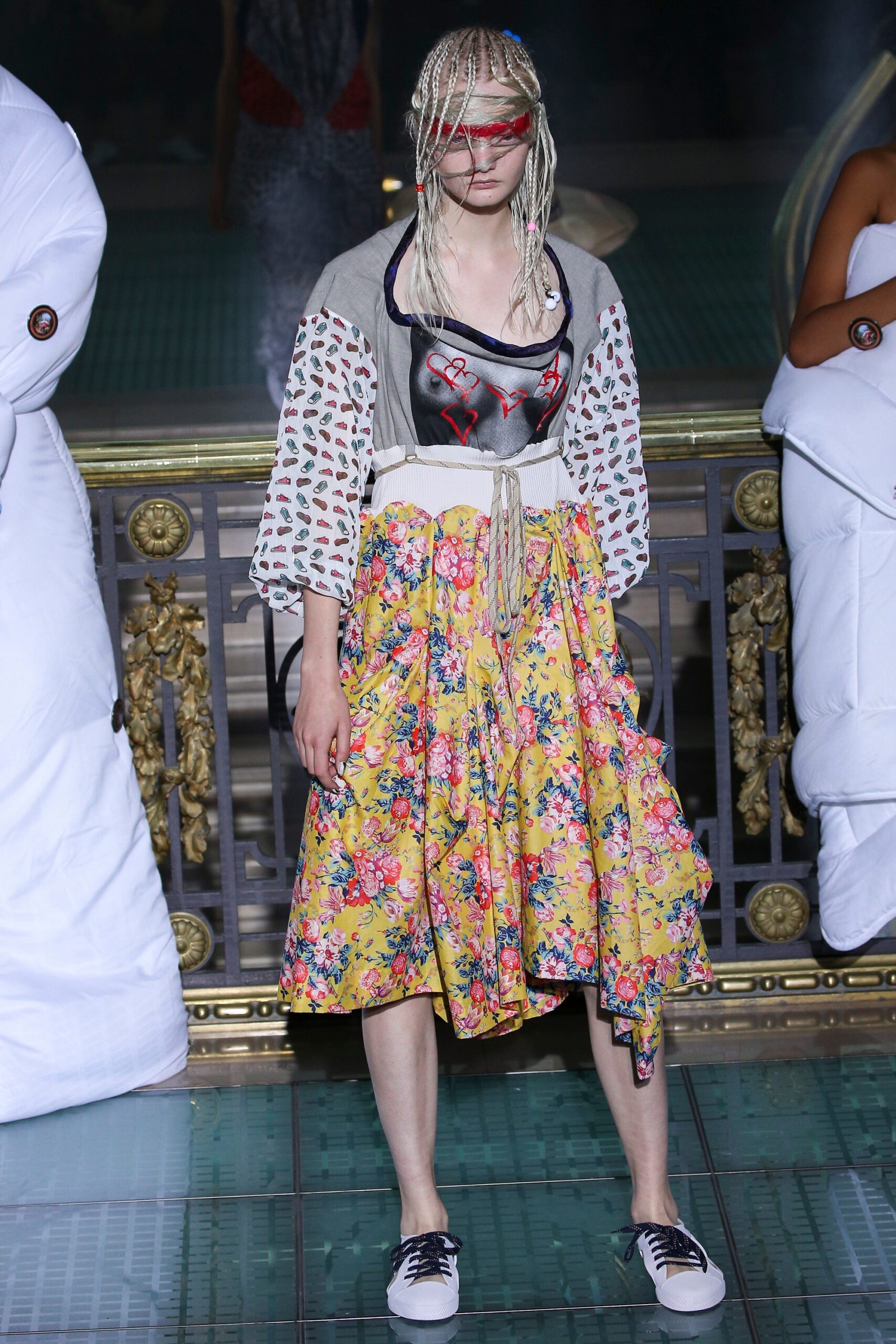 yellow cotton relaxed floral flared midi skirt