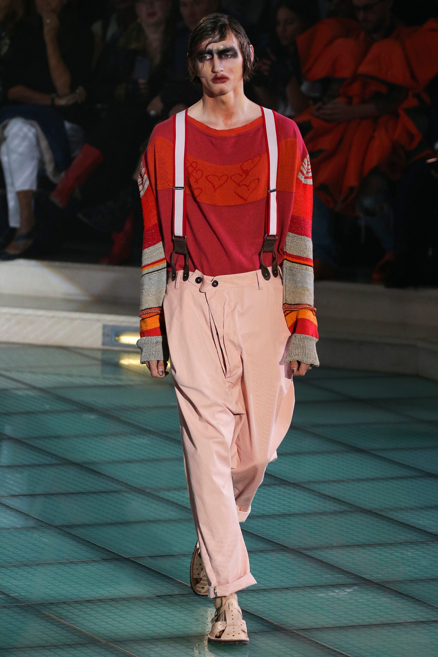 relaxed red striped sweater and pink pants