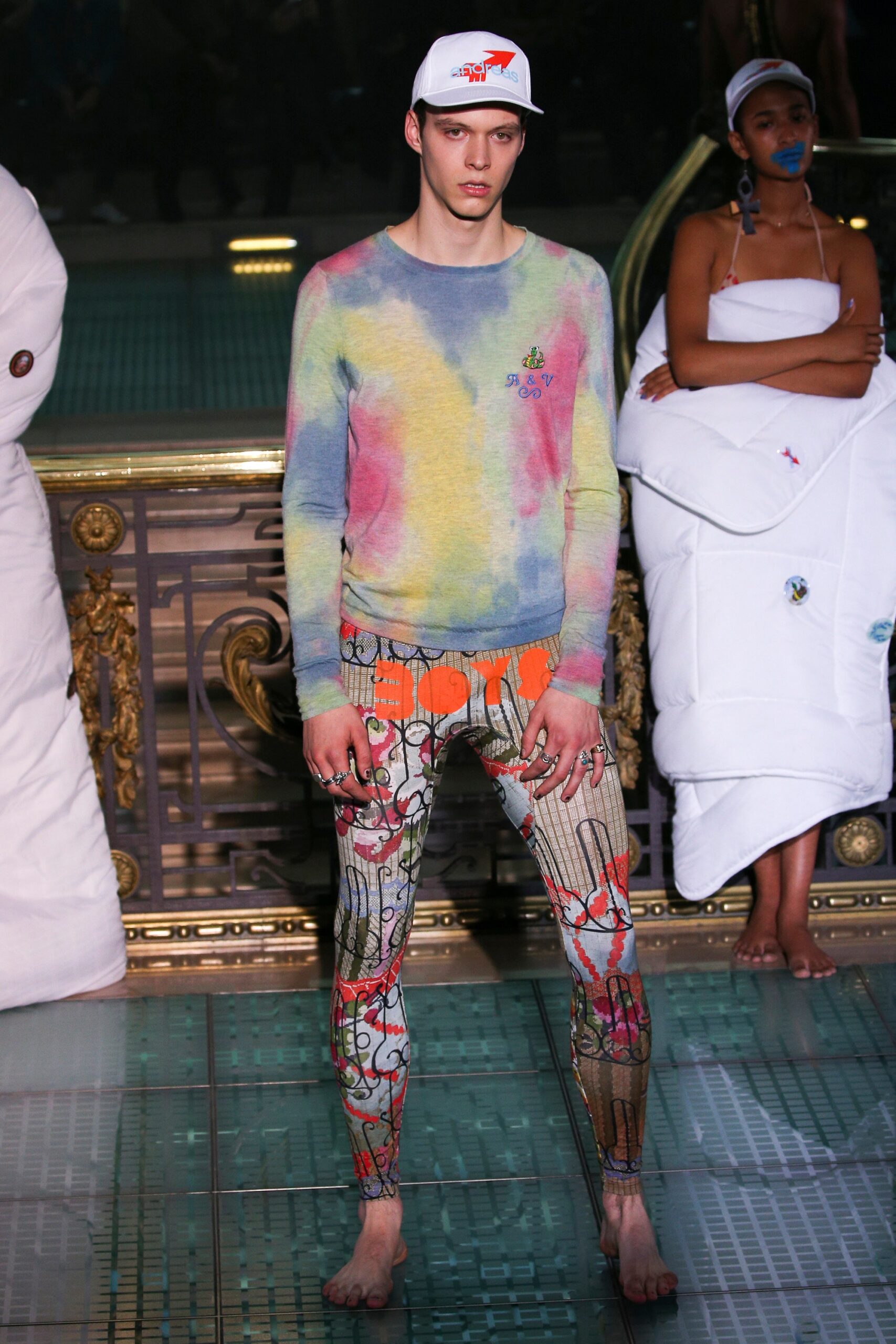 multi-colored sweater and leggings