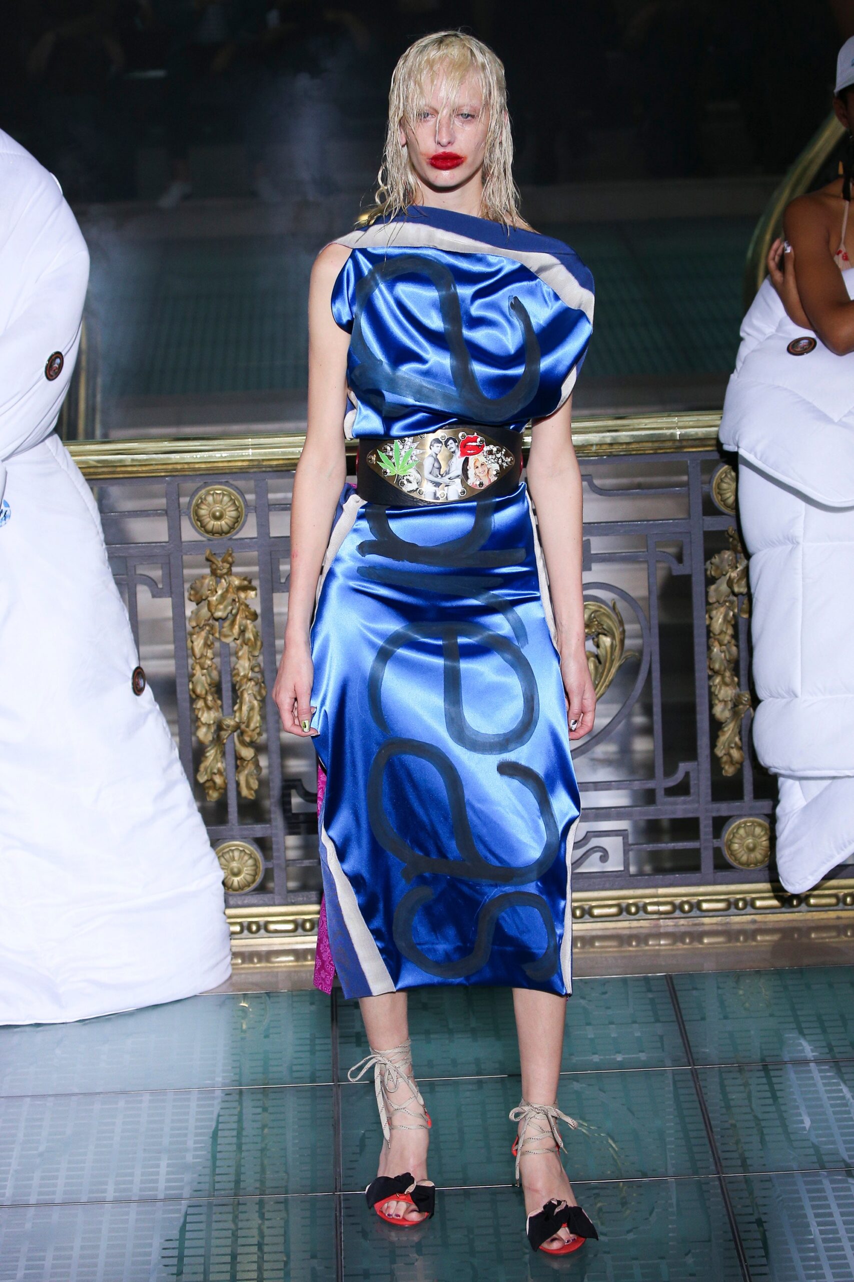 blue silk asymmetric dress