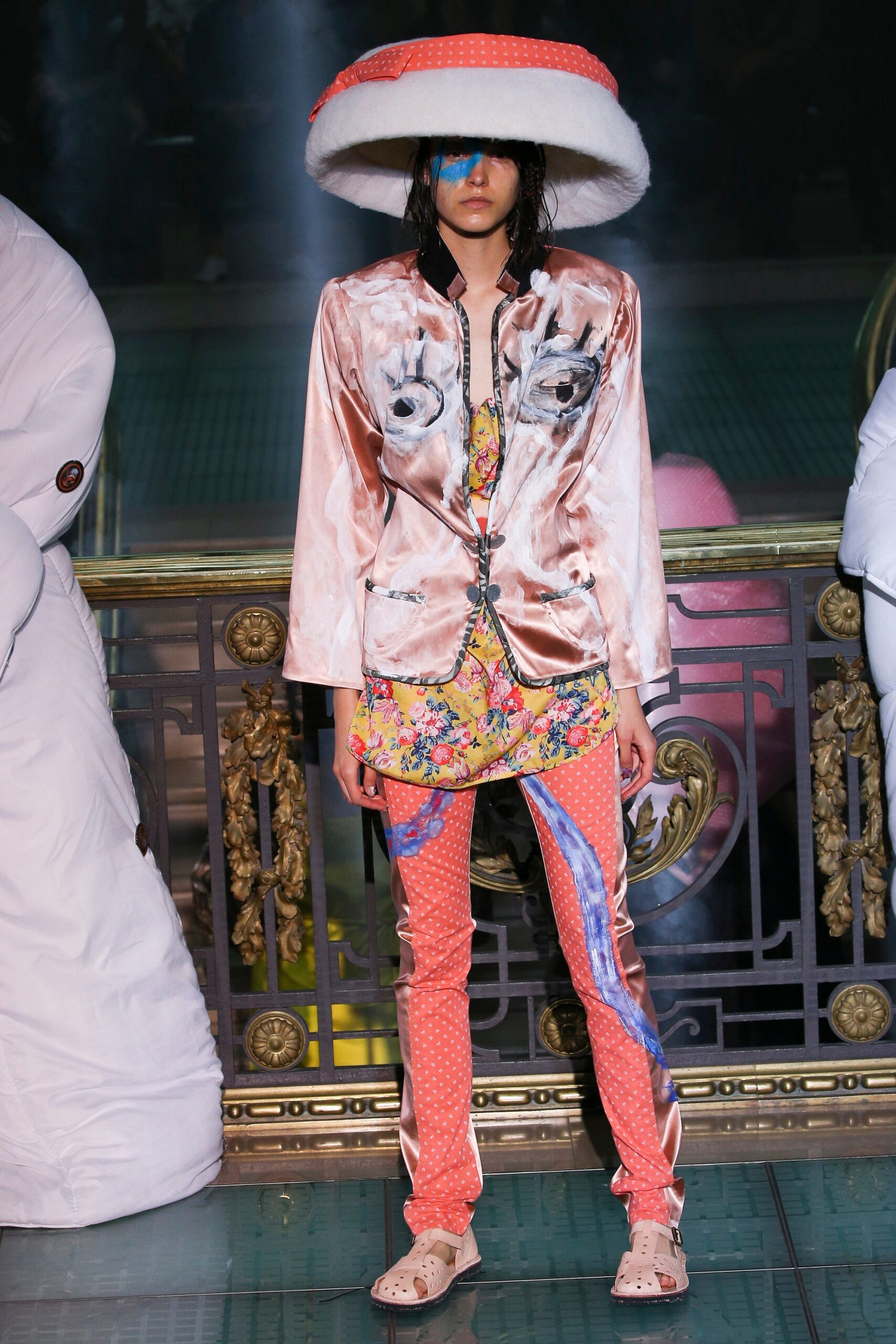 pink silk jacket with floral top