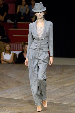 gray tailored suit with fedora