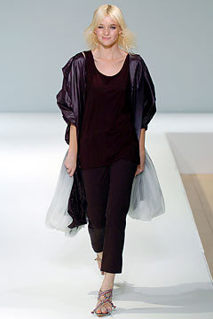 black silk top with purple coat