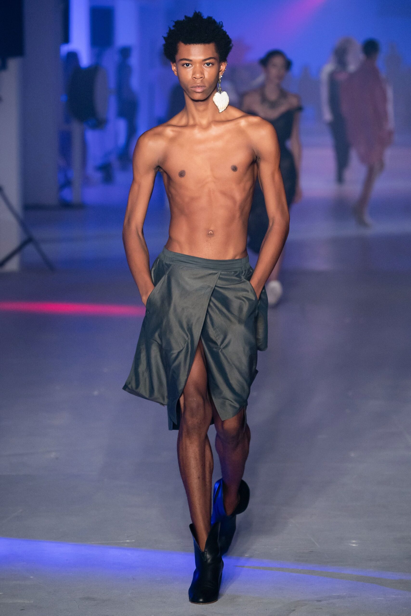 fitted green silk asymmetric skirt