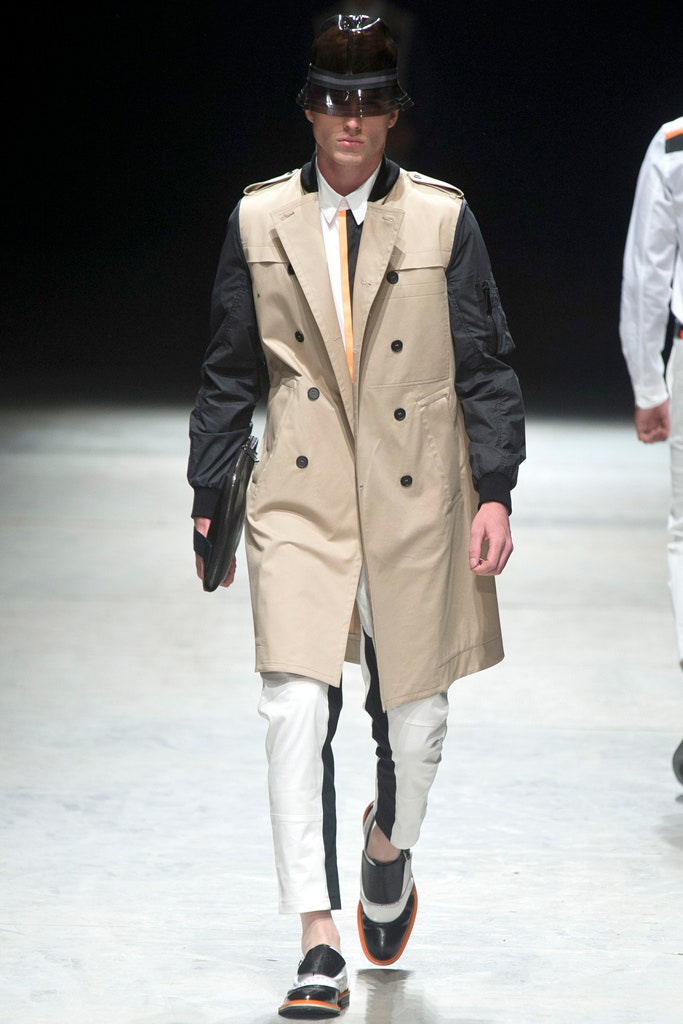 beige and black trench coat