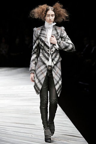 gray wool long-sleeve collared fitted checked coat