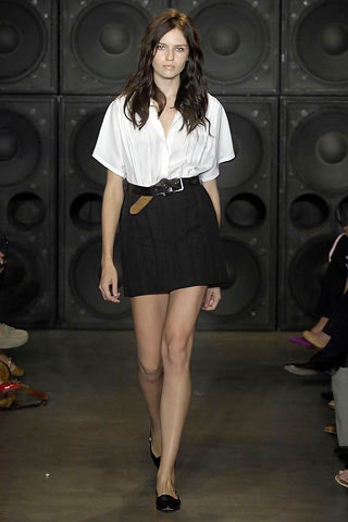 white silk shirt and black mini skirt