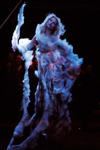 white flowing silk gown