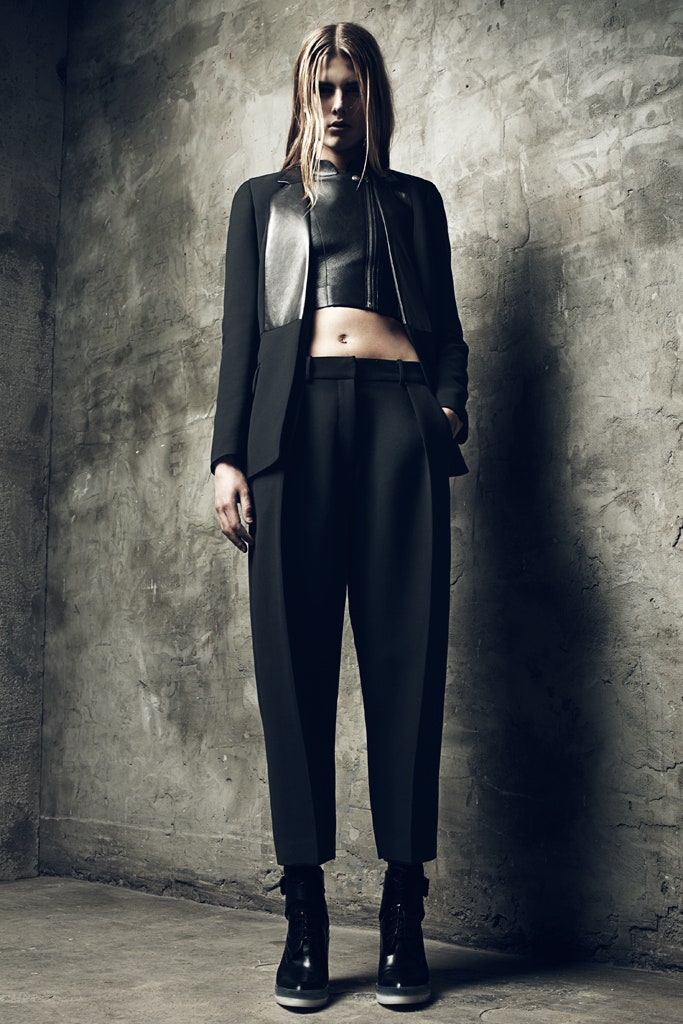 black tailored blazer with leather top