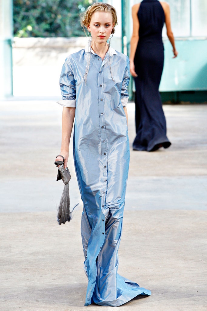 blue silk fitted maxi dress