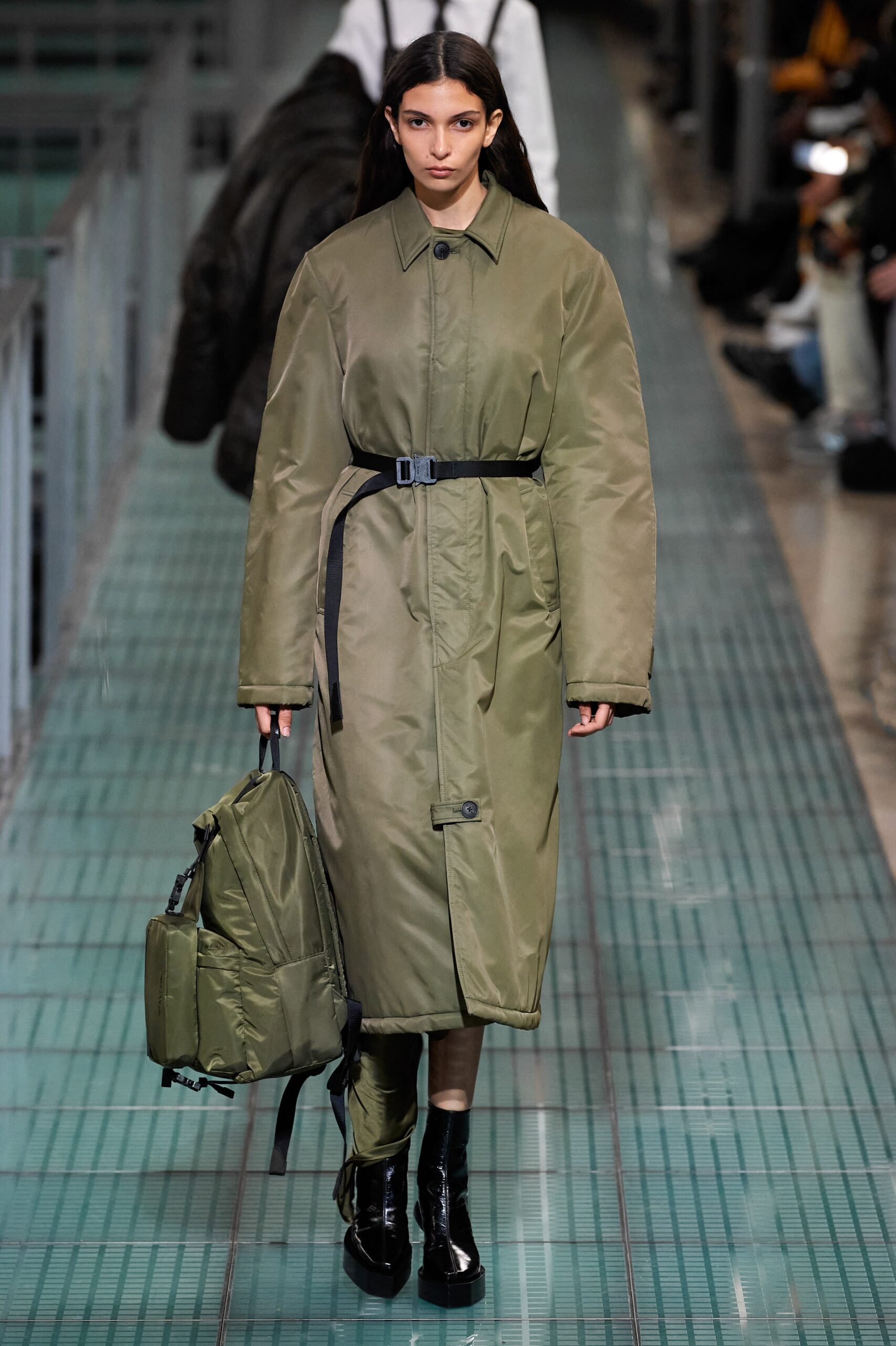 green relaxed coat with bag