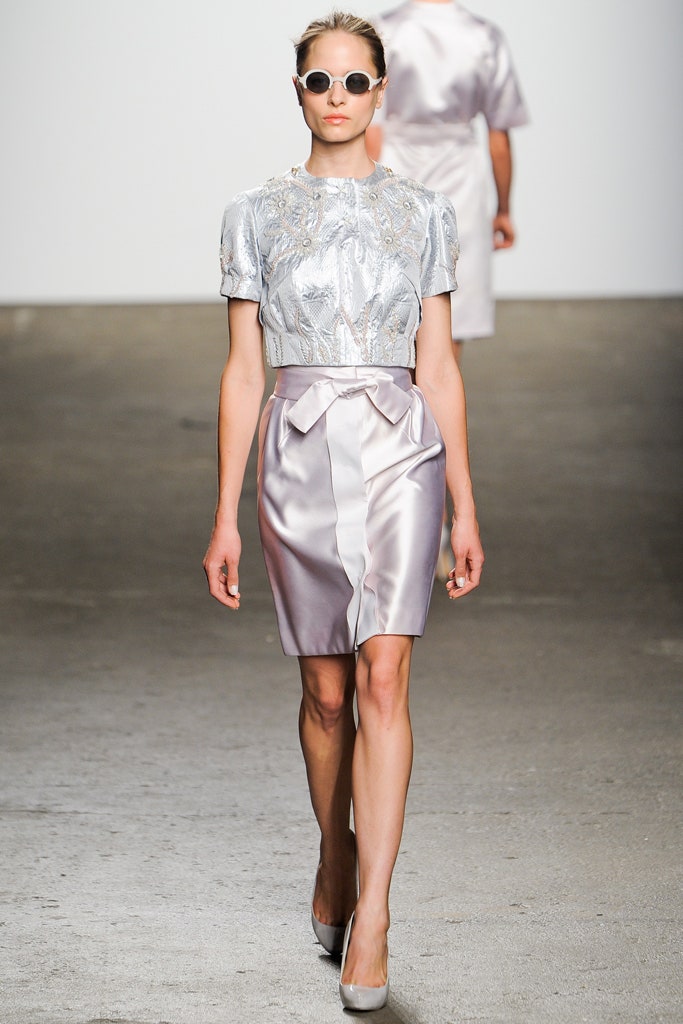 silver silk fitted dress