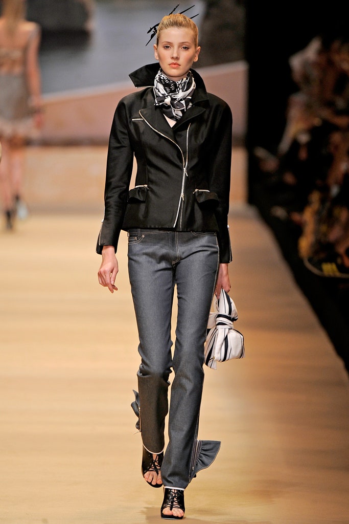 black fitted jacket with denim pants