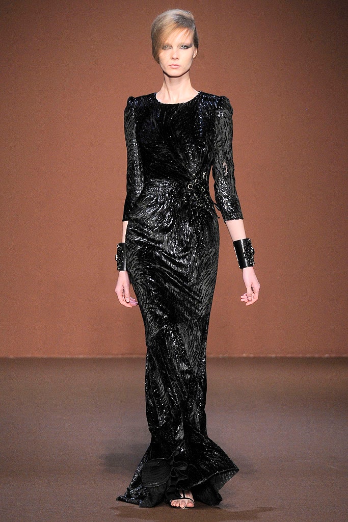 black silk fitted gown