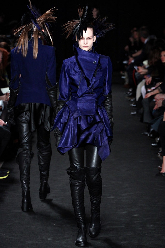 blue silk long-sleeve collared fitted layered jacket