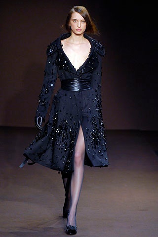 black silk long-sleeve v-neck fitted beaded draped dress