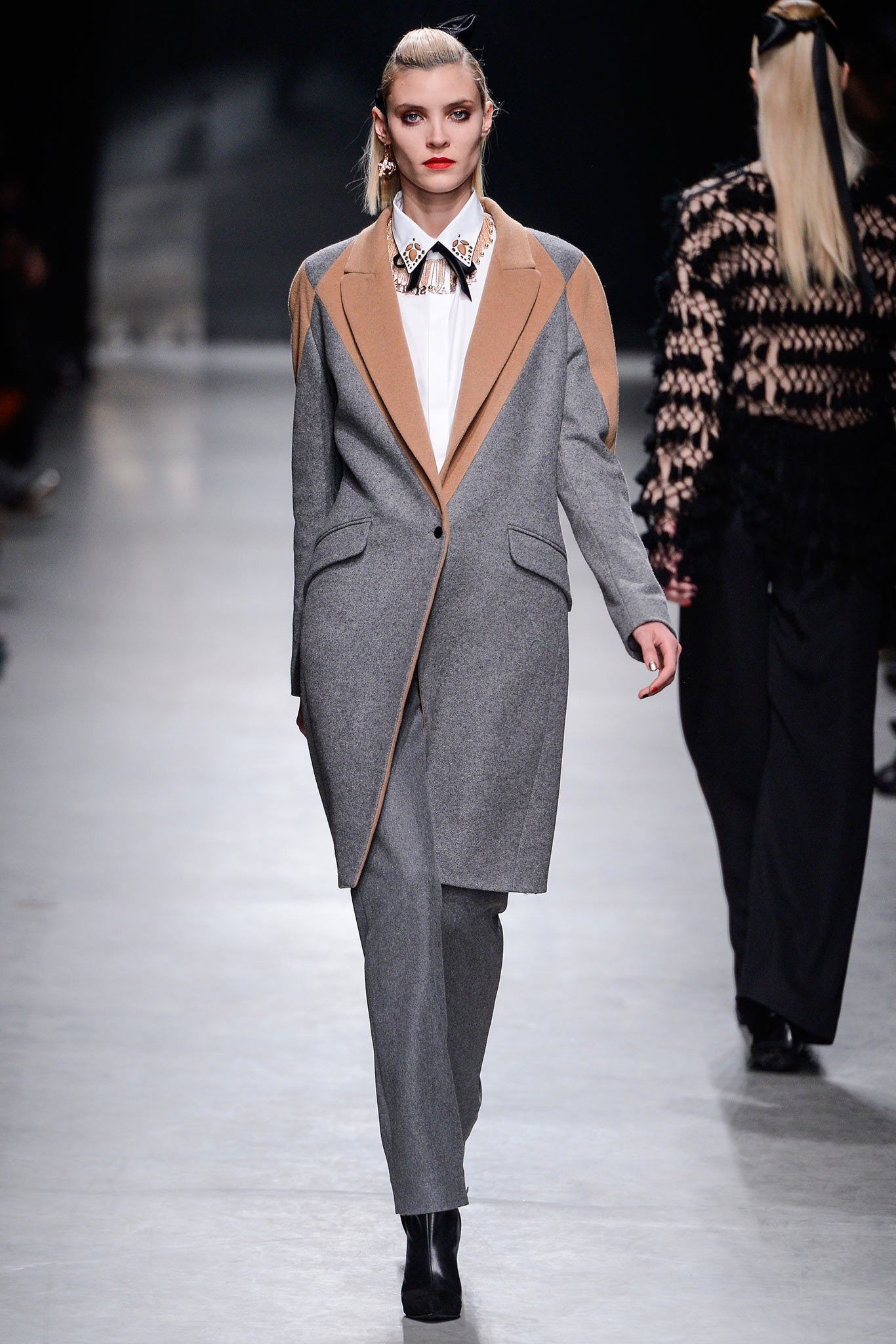 gray tailored blazer with white shirt