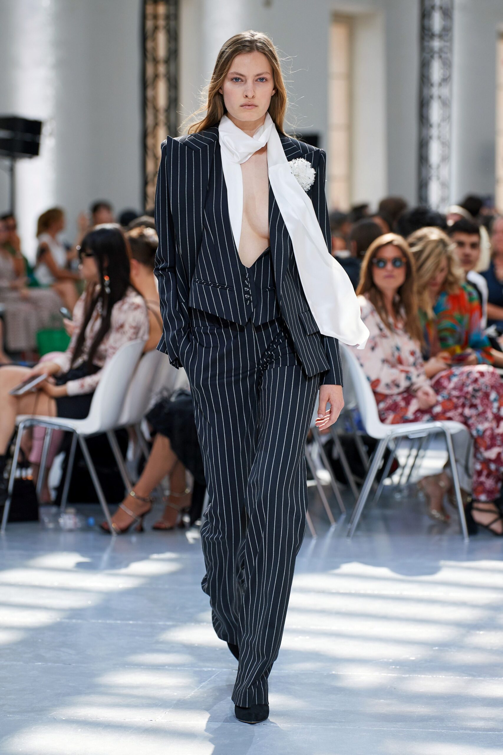 black and white striped suit