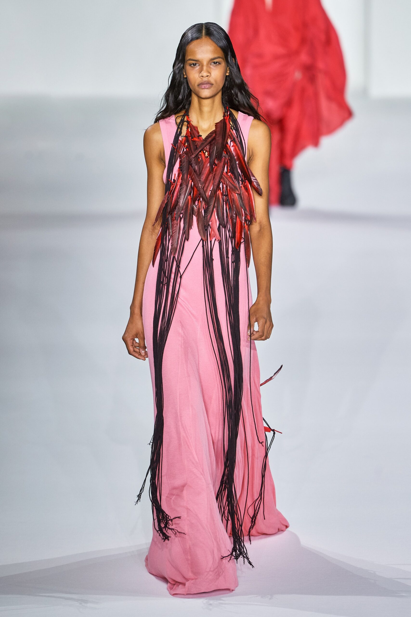 pink silk sleeveless gown
