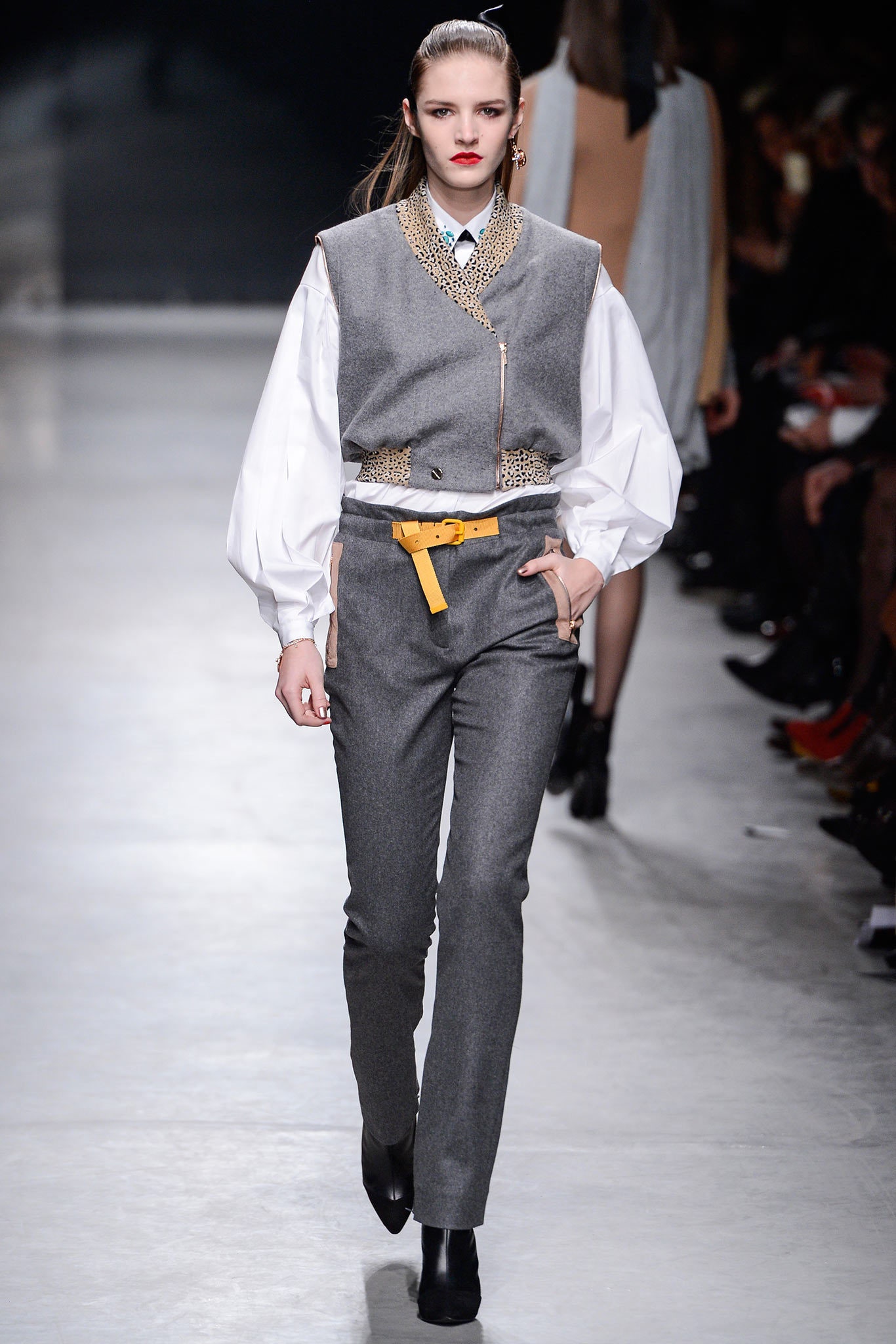 gray wool vest with white shirt