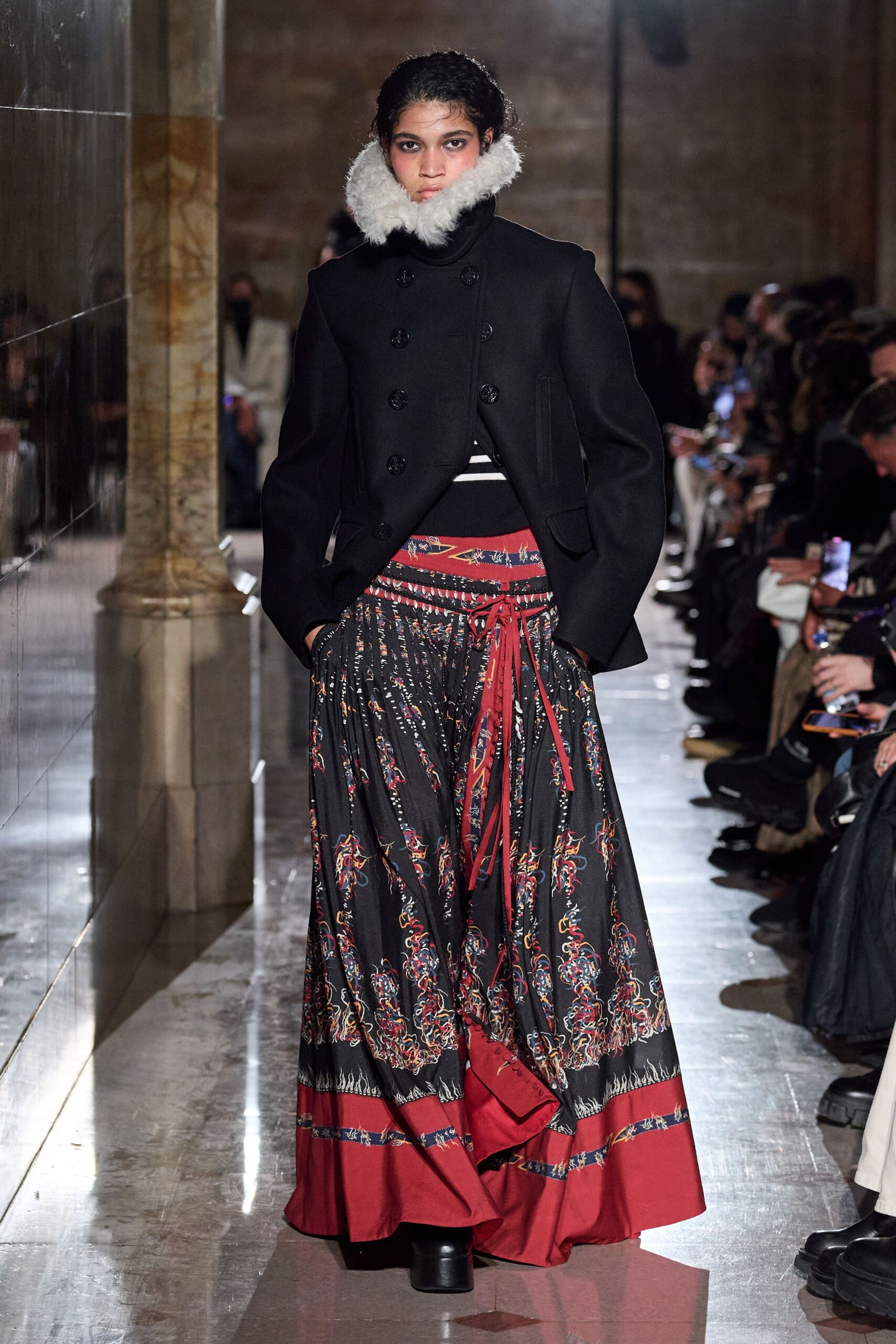 black cotton relaxed flared tiered maxi skirt