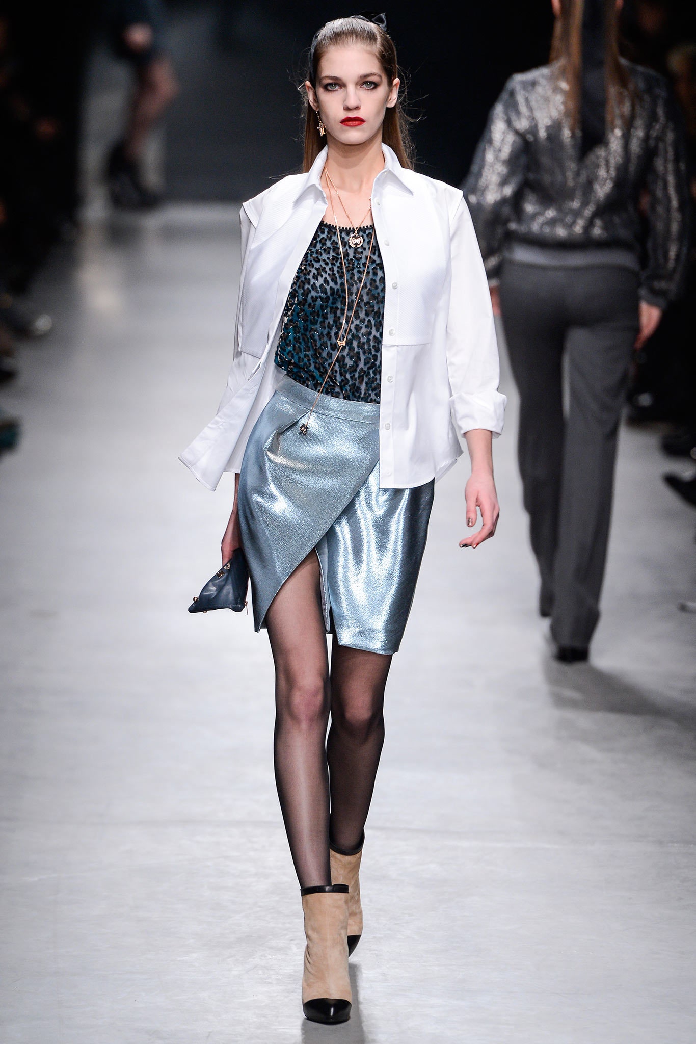 gray asymmetric fitted zippered shiny mini skirt
