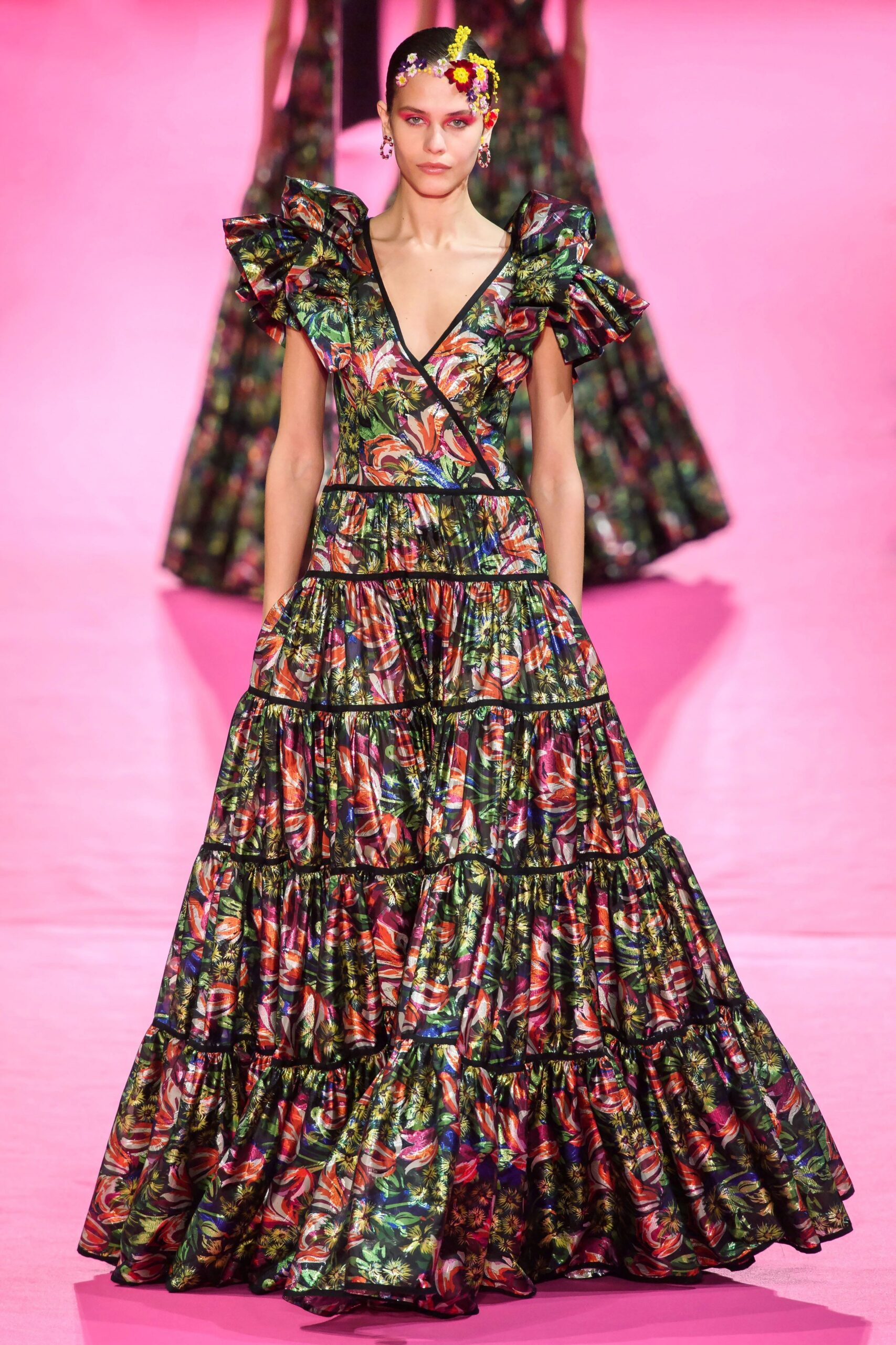 multi-colored tiered ruffled dress