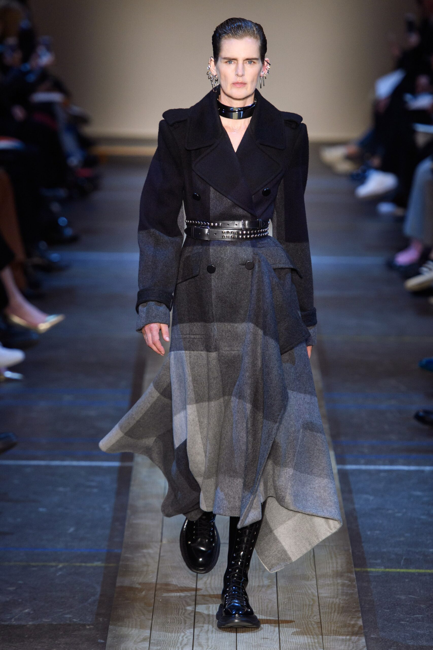 black gray wool belted coat