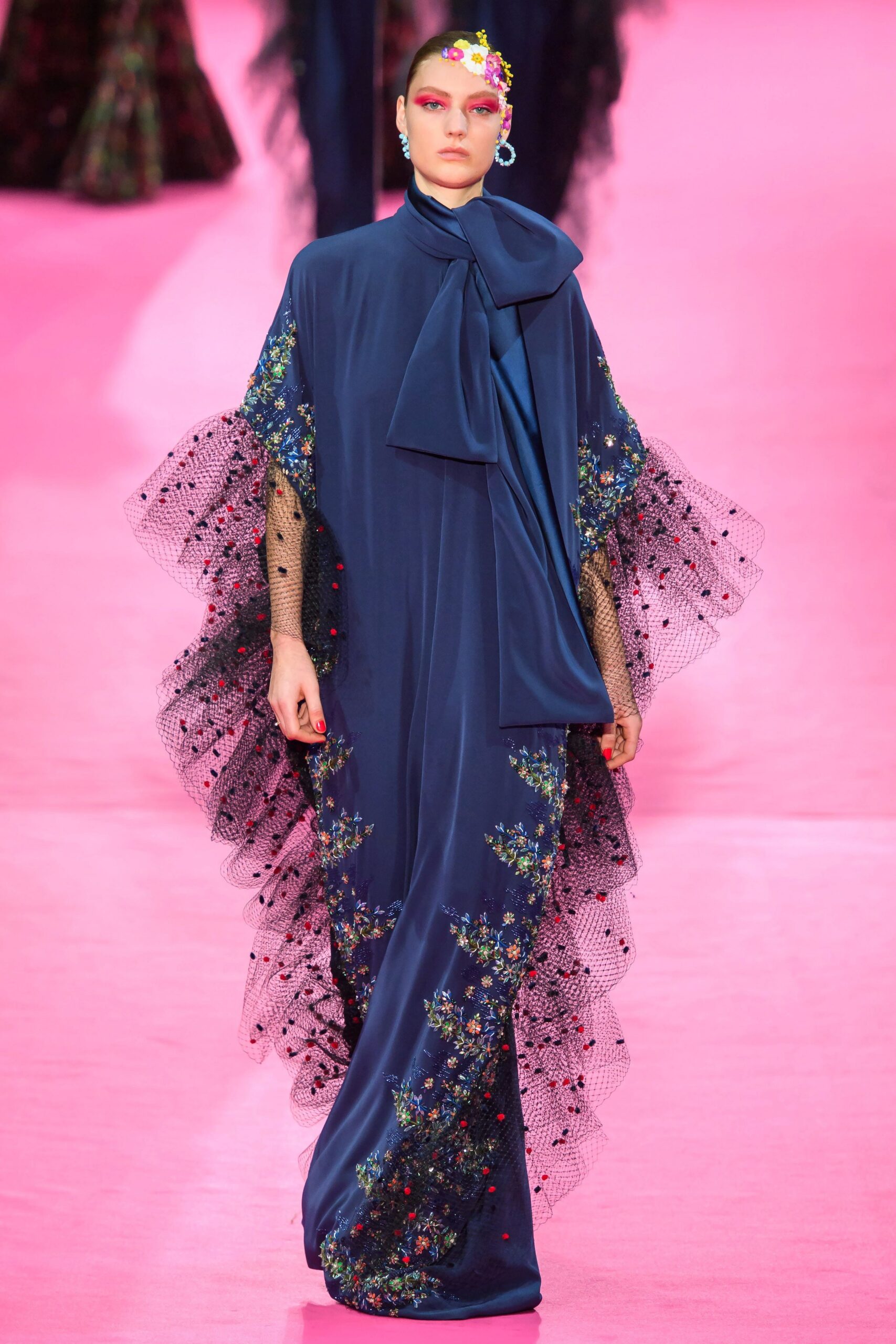 blue silk embroidered gown