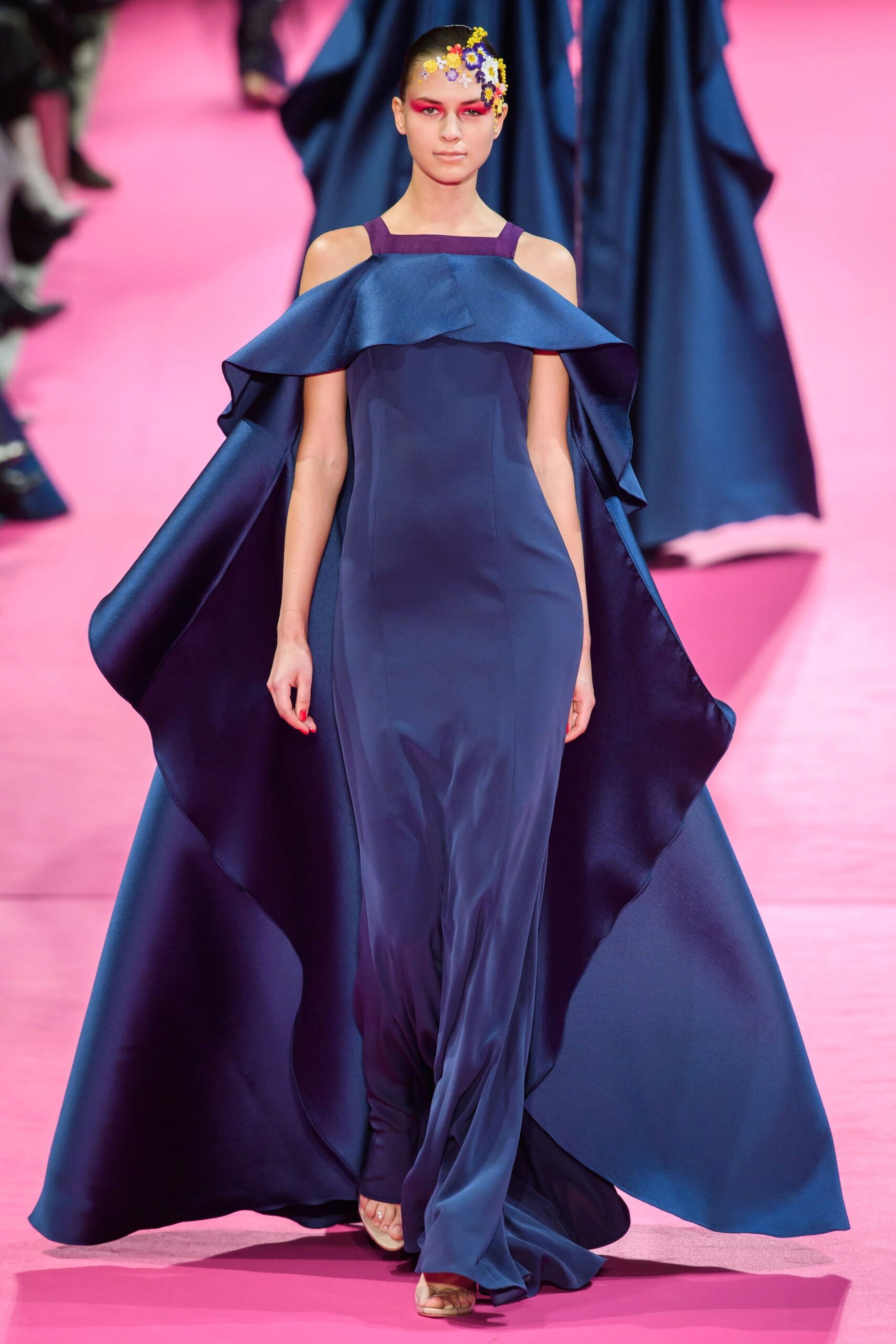 blue silk sleeveless gown