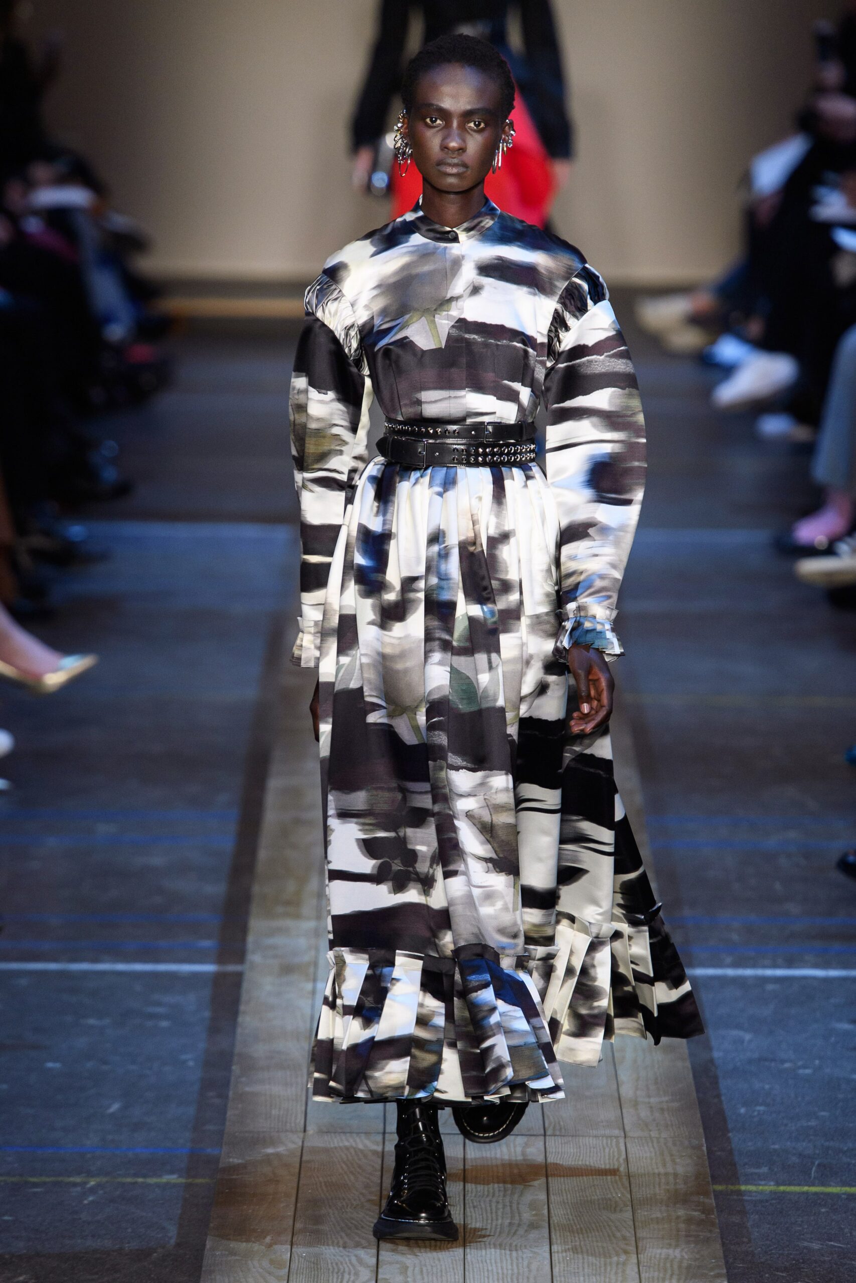 black and white printed midi dress