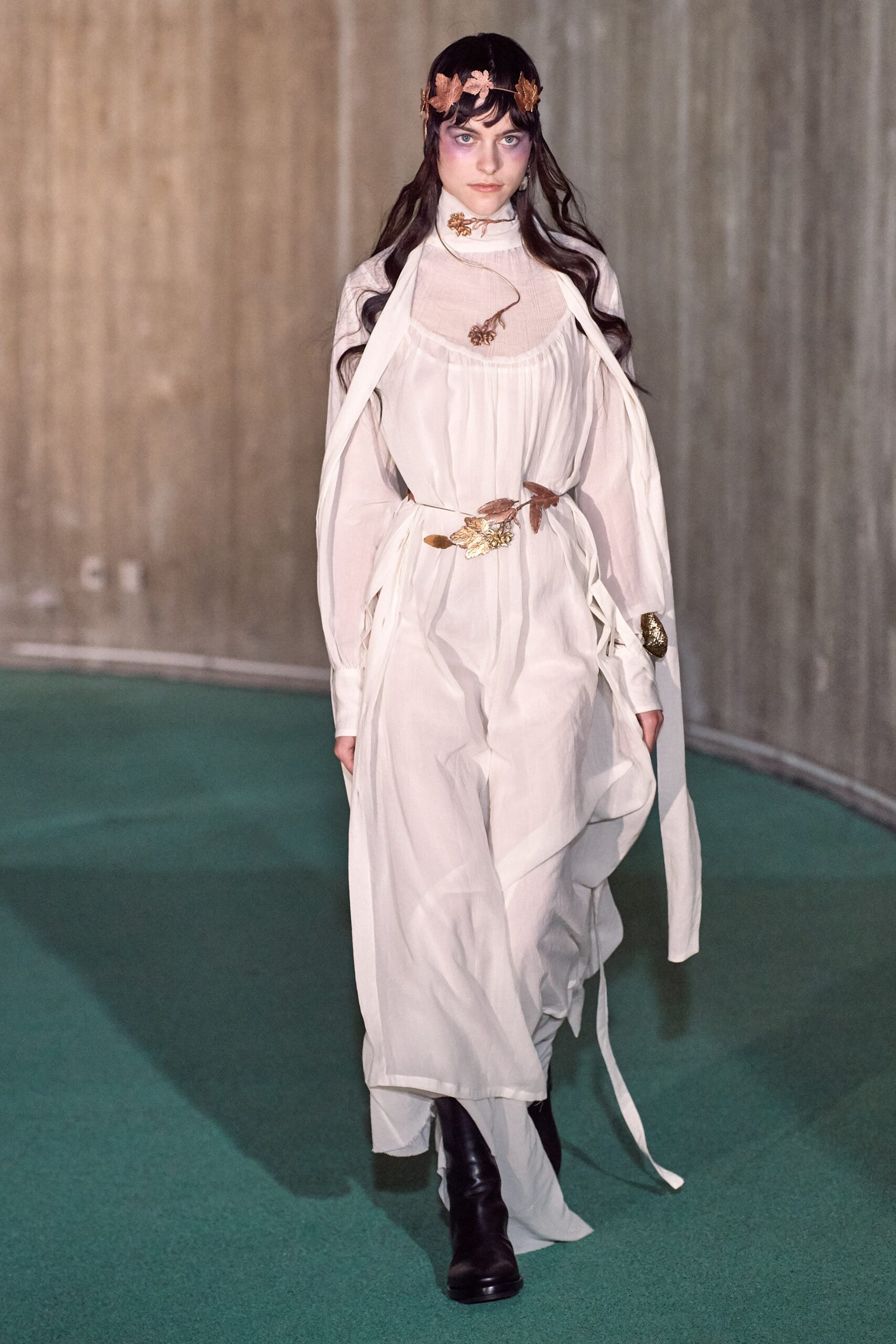 white silk draped maxi dress