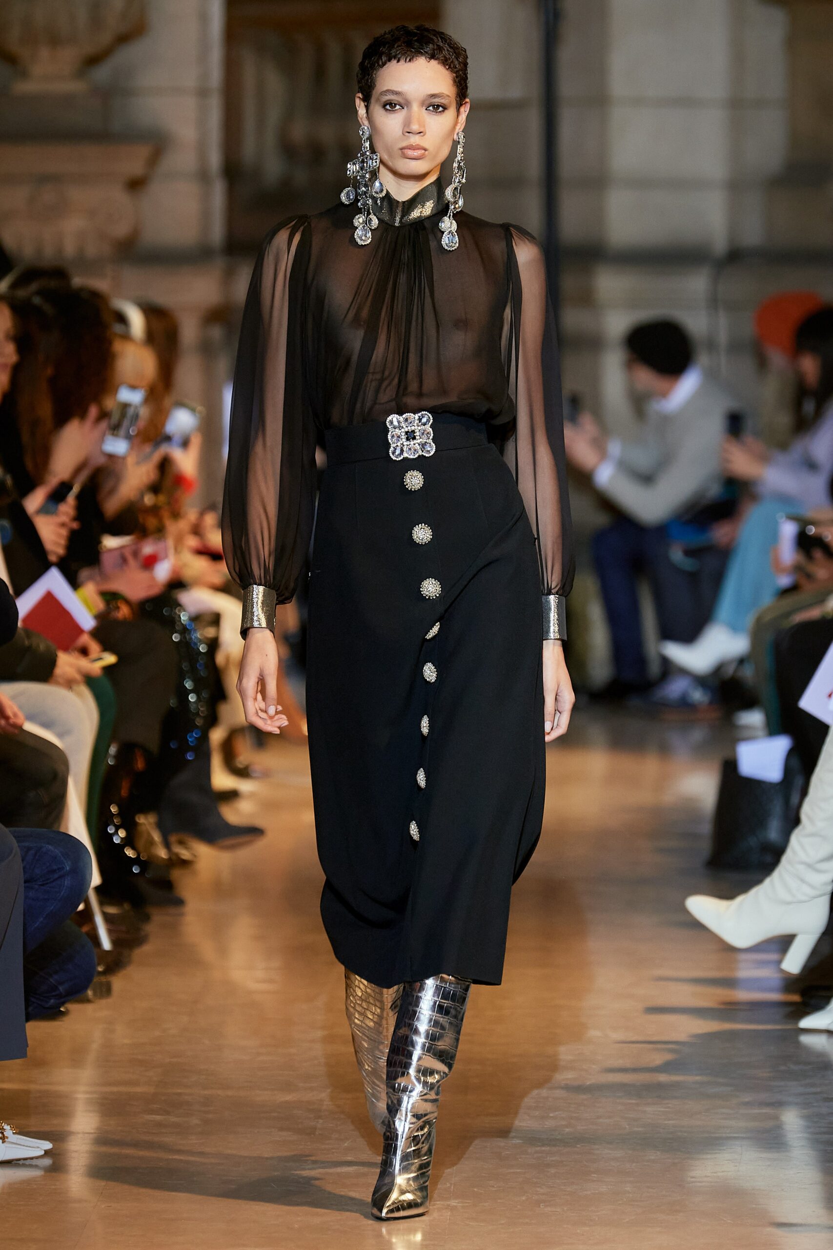 black chiffon blouse and skirt