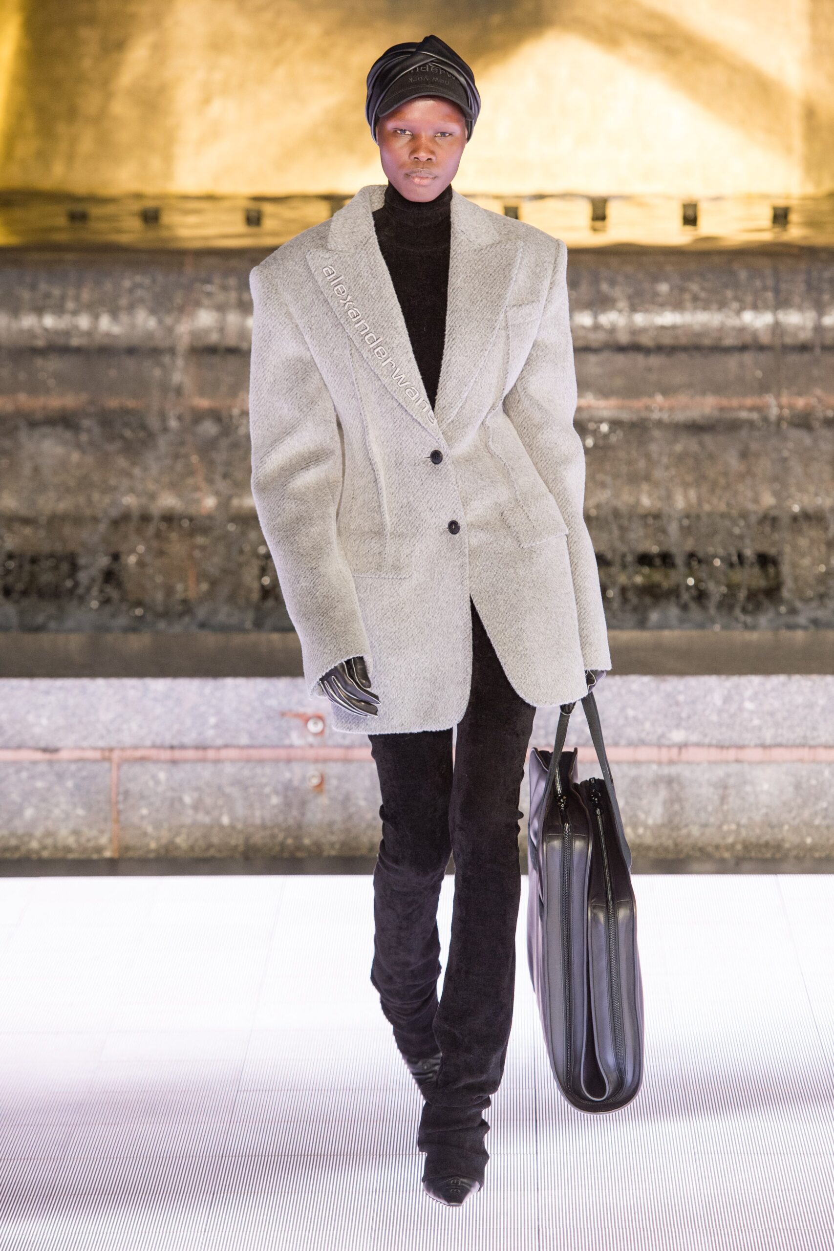 black velvet fitted straight-leg pants