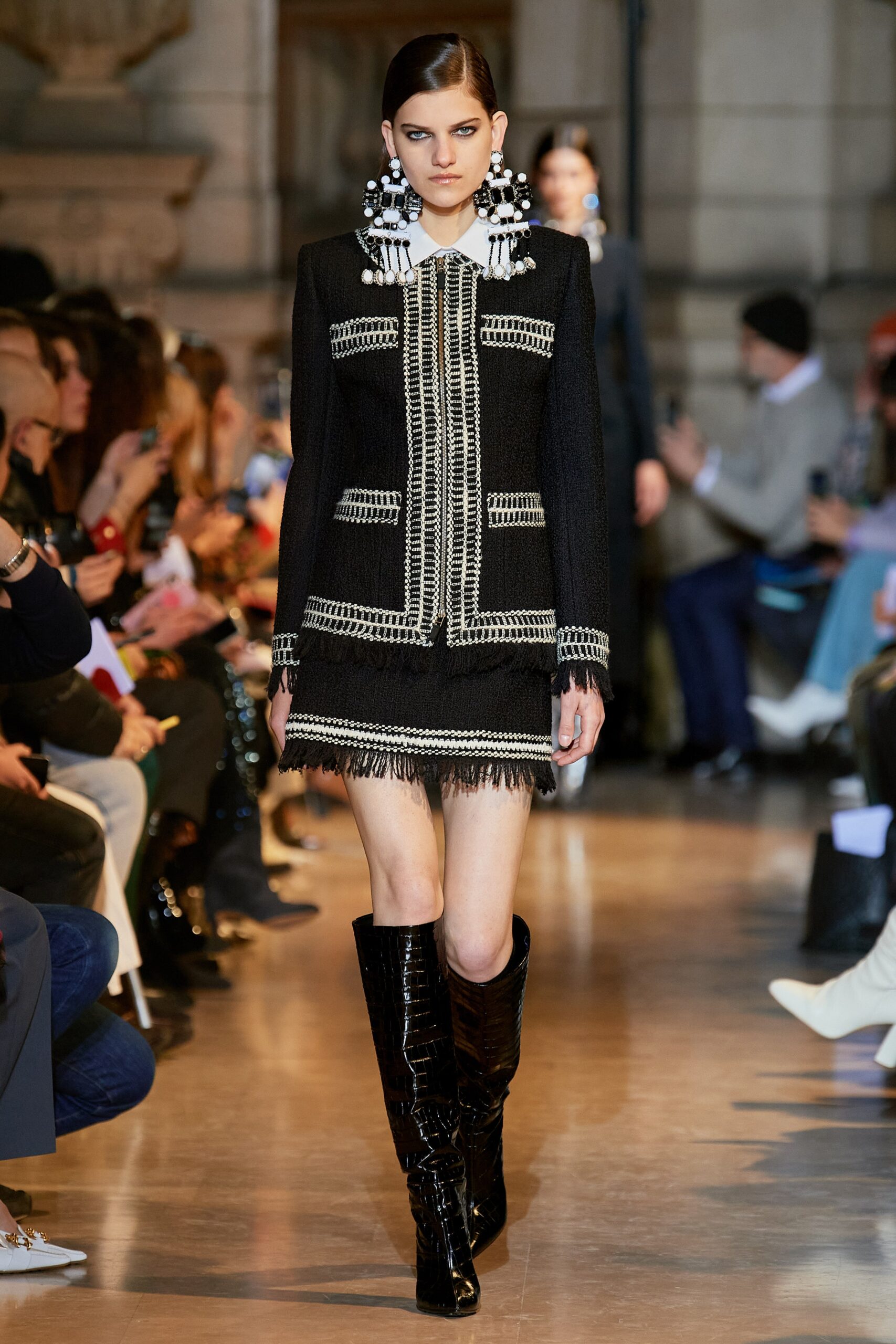 black and white fitted mini dress