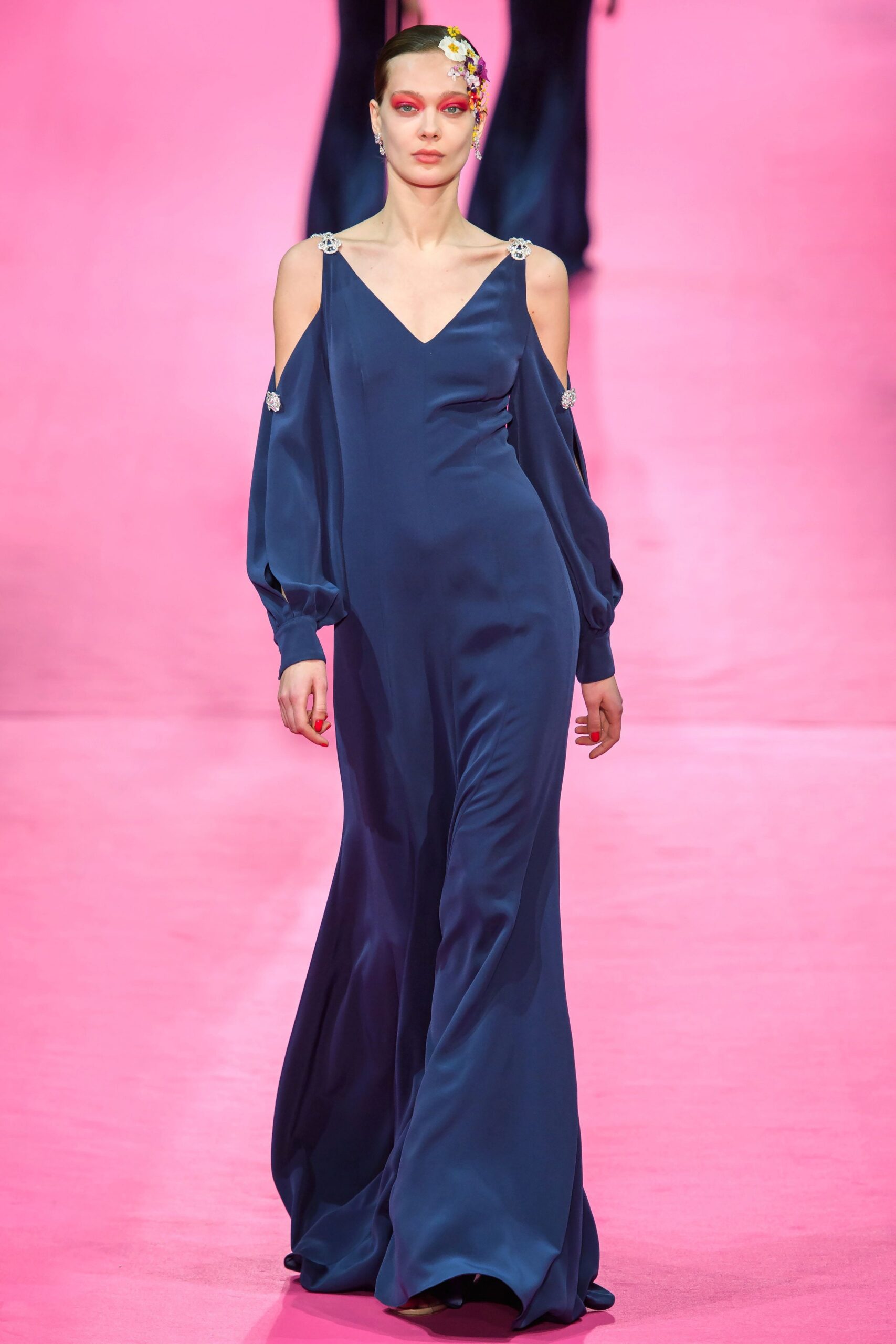 blue silk fitted gown