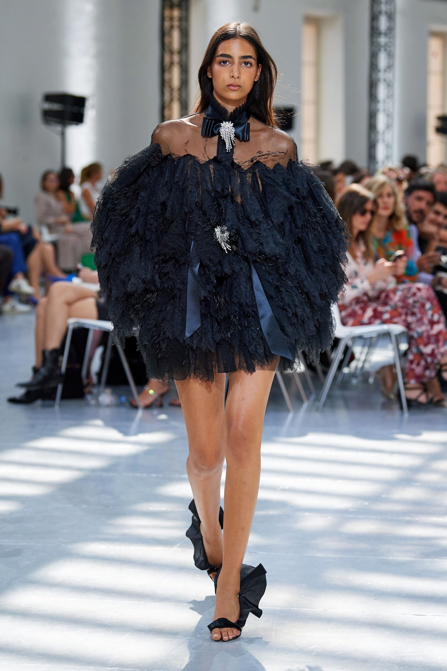 black ruffled mini dress