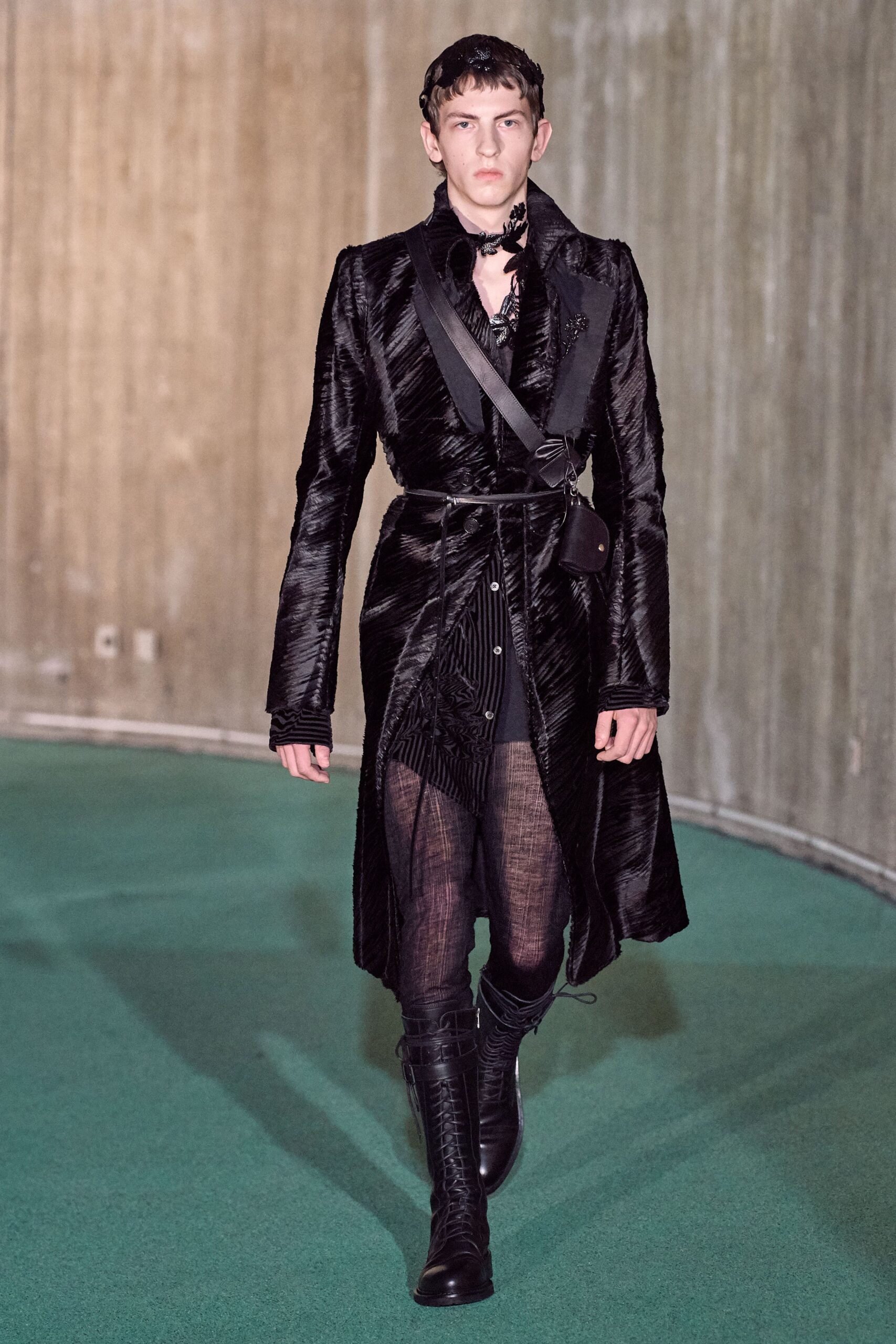 black silk belted coat