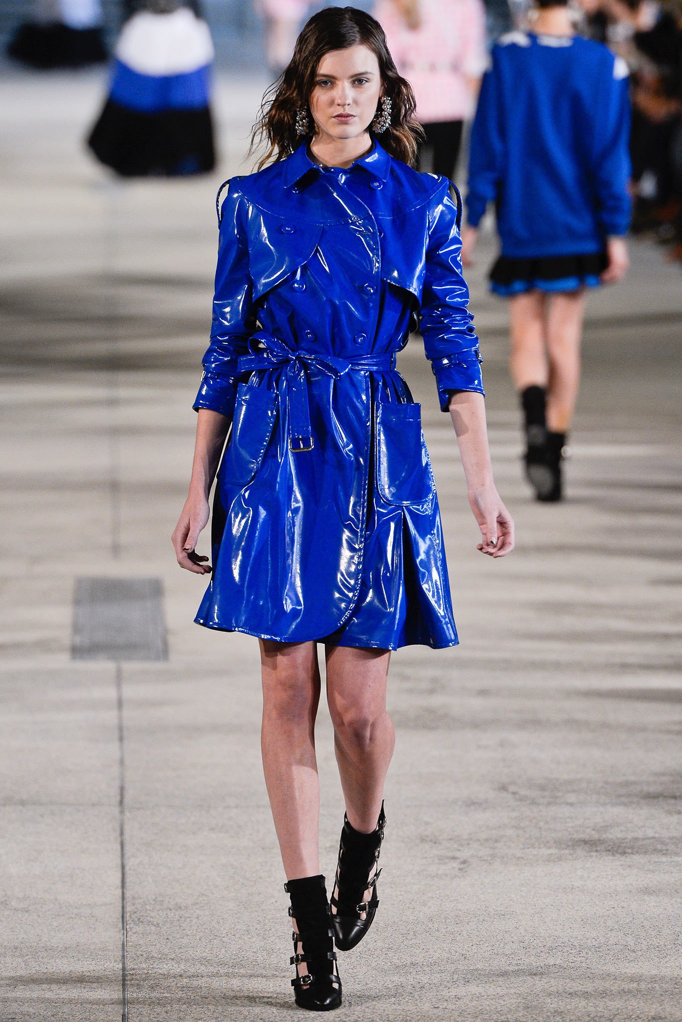 blue vinyl trench coat