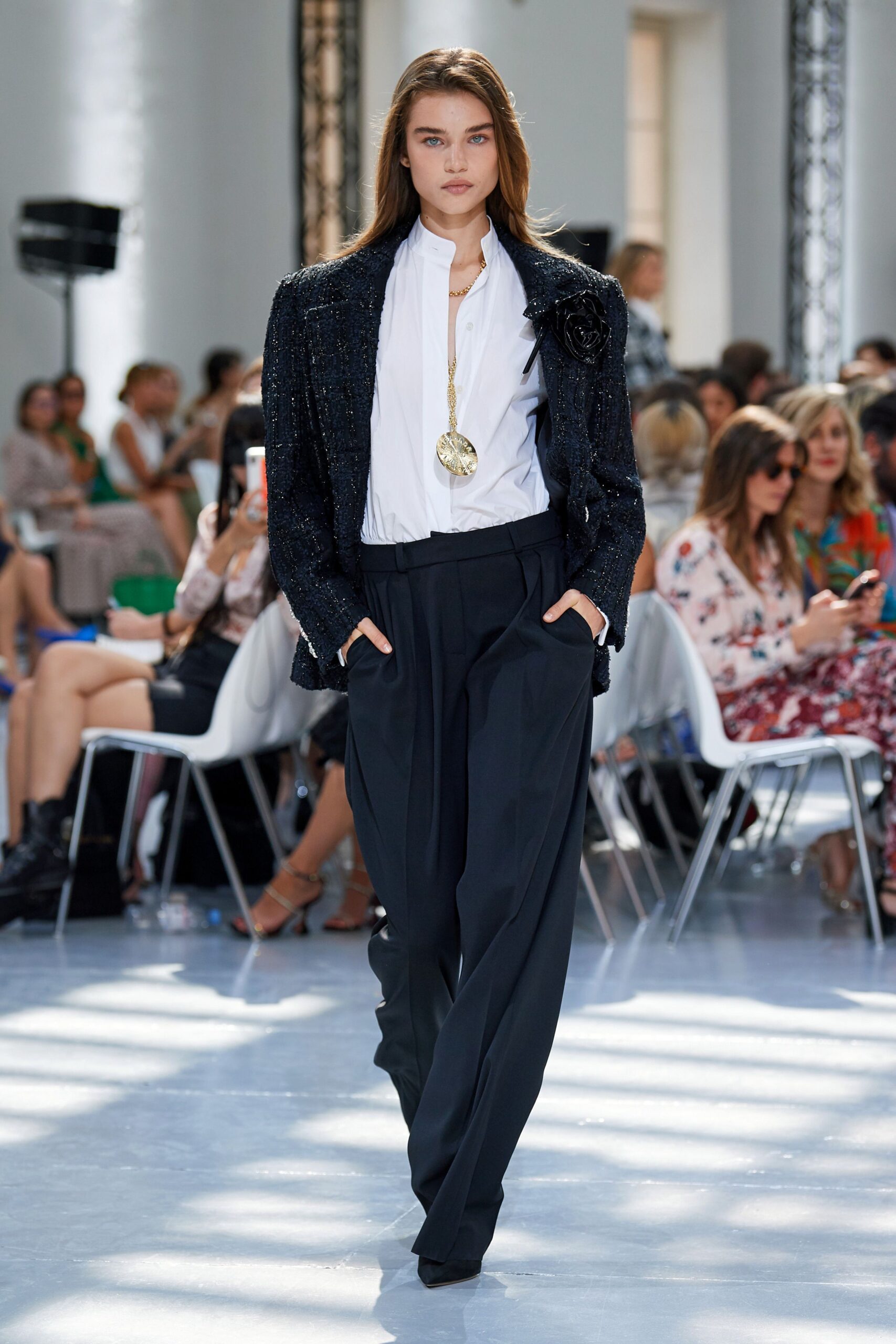 black tailored blazer with white shirt