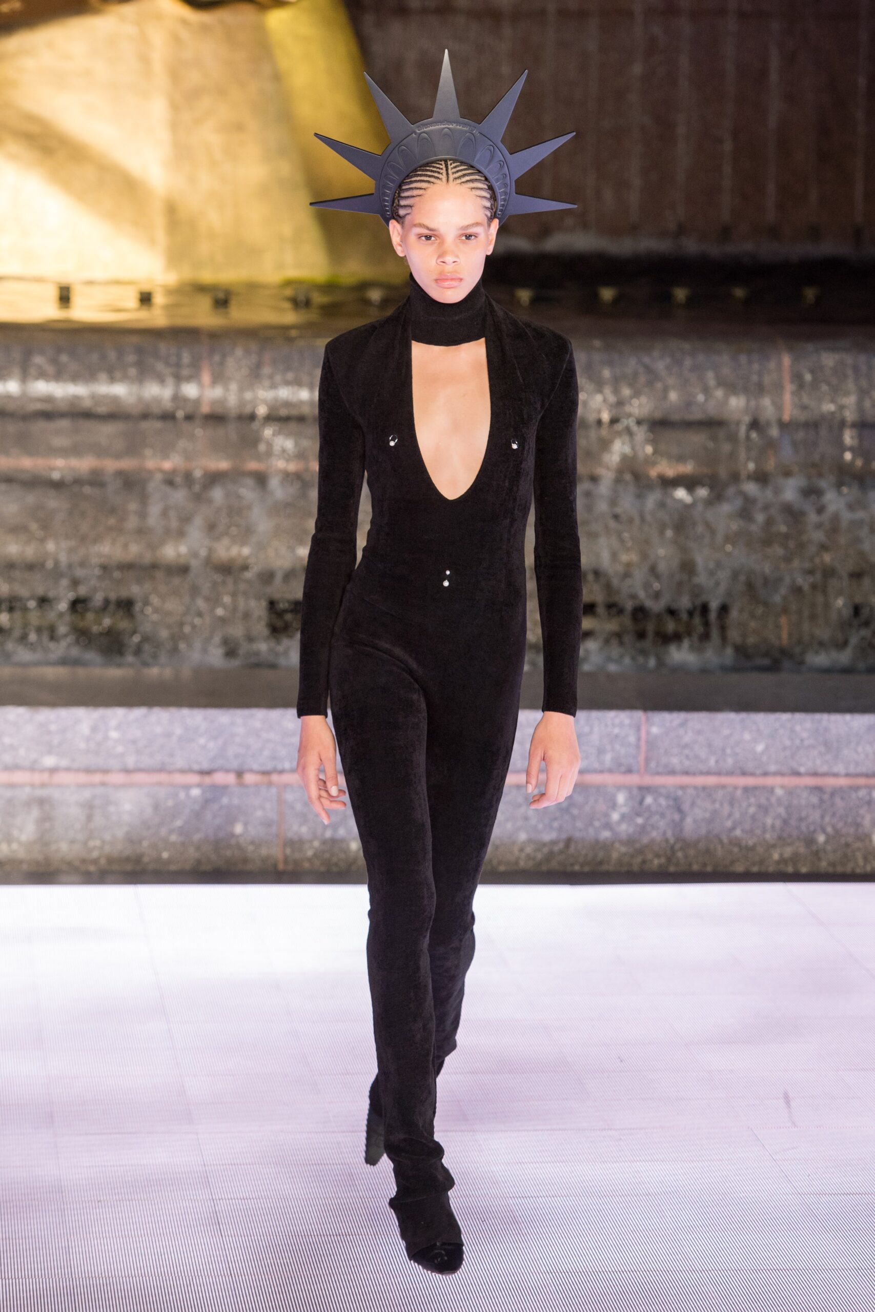 black velvet fitted catsuit