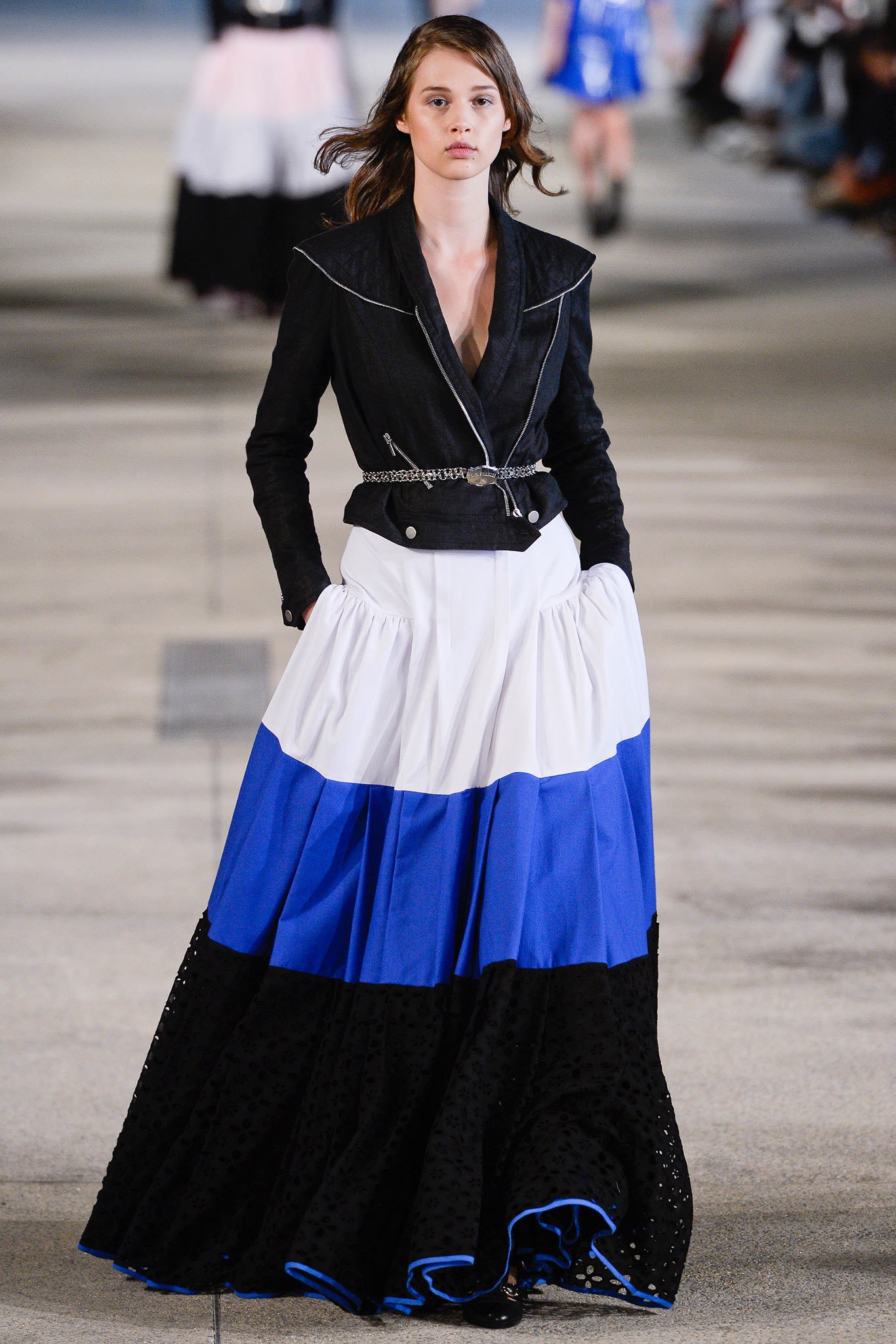 black blazer with tiered skirt