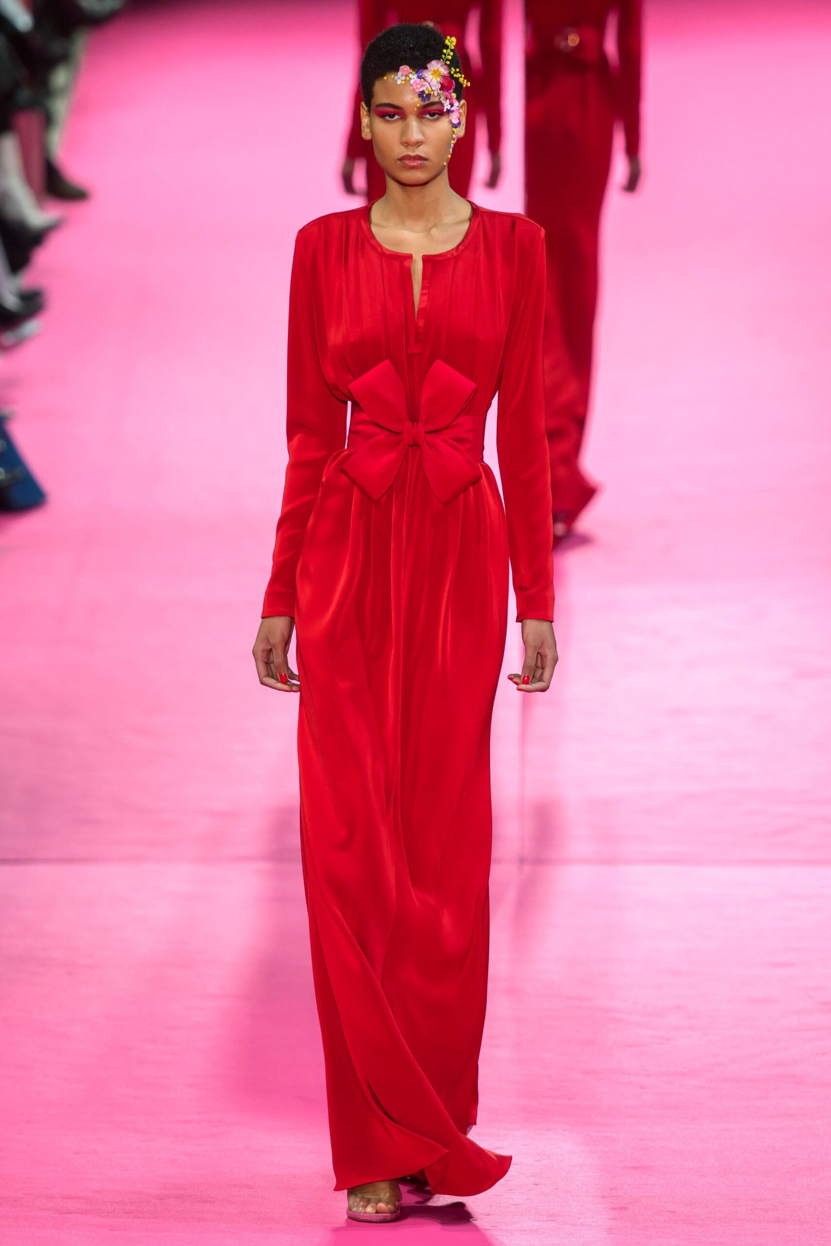 red silk fitted gown