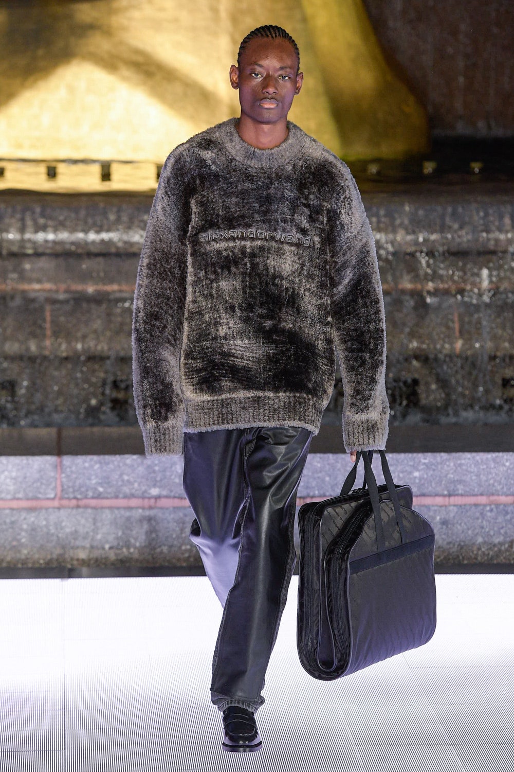 gray wool long-sleeve relaxed textured sweater