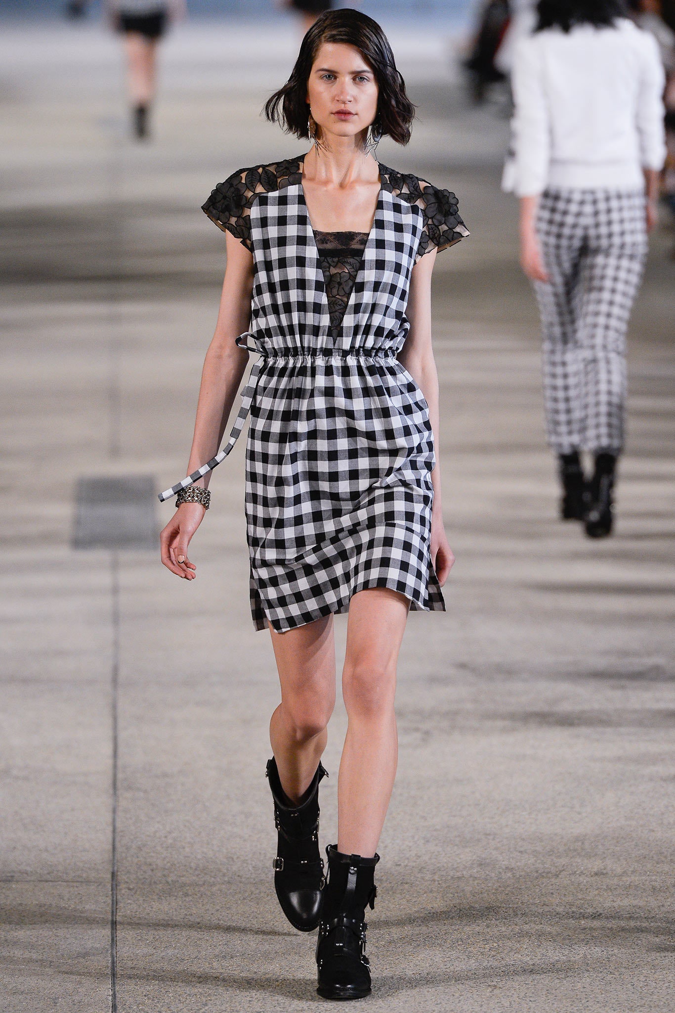 black and white checked mini dress