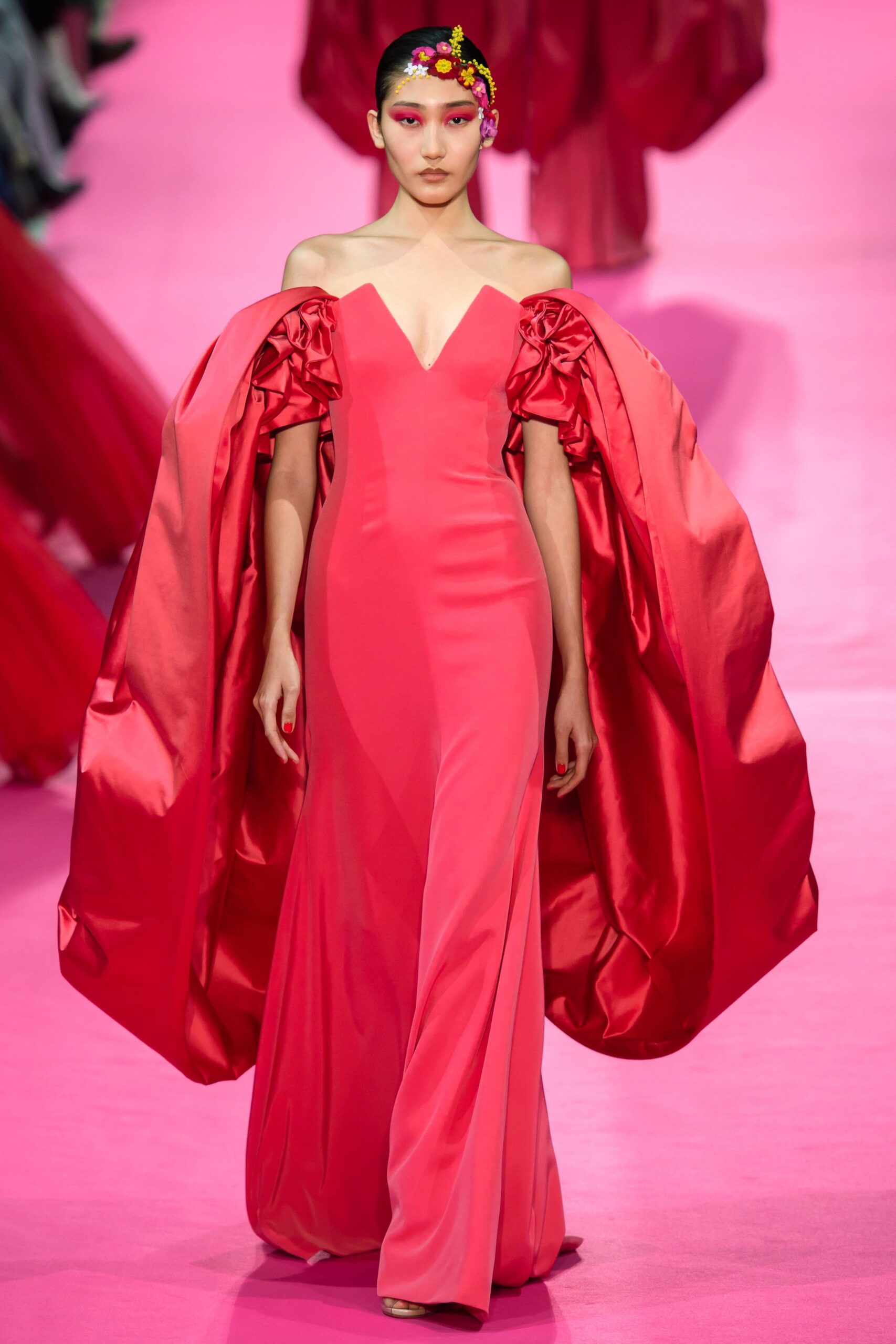 red silk gown with cape